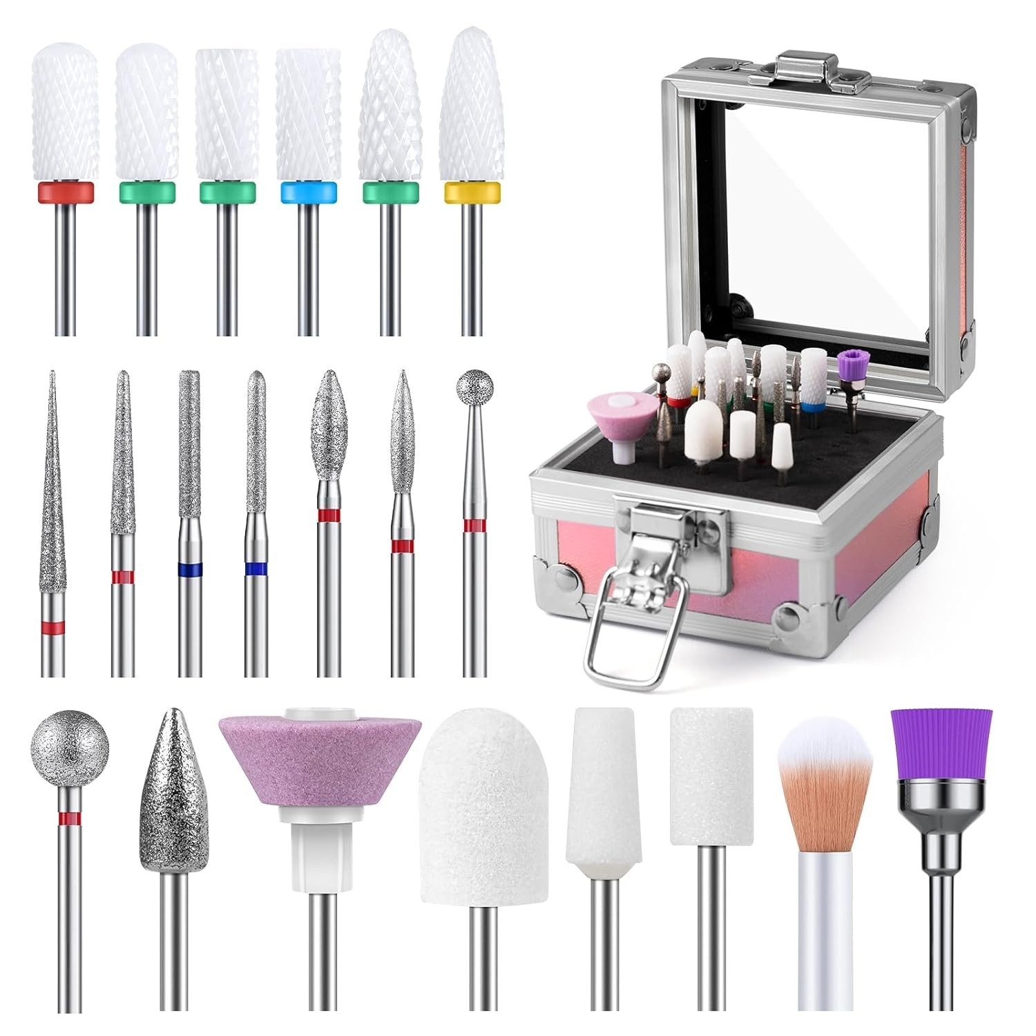 Set puntas para drill de unas acrilicas brocas para uñas 21pcs Nail Drill kit