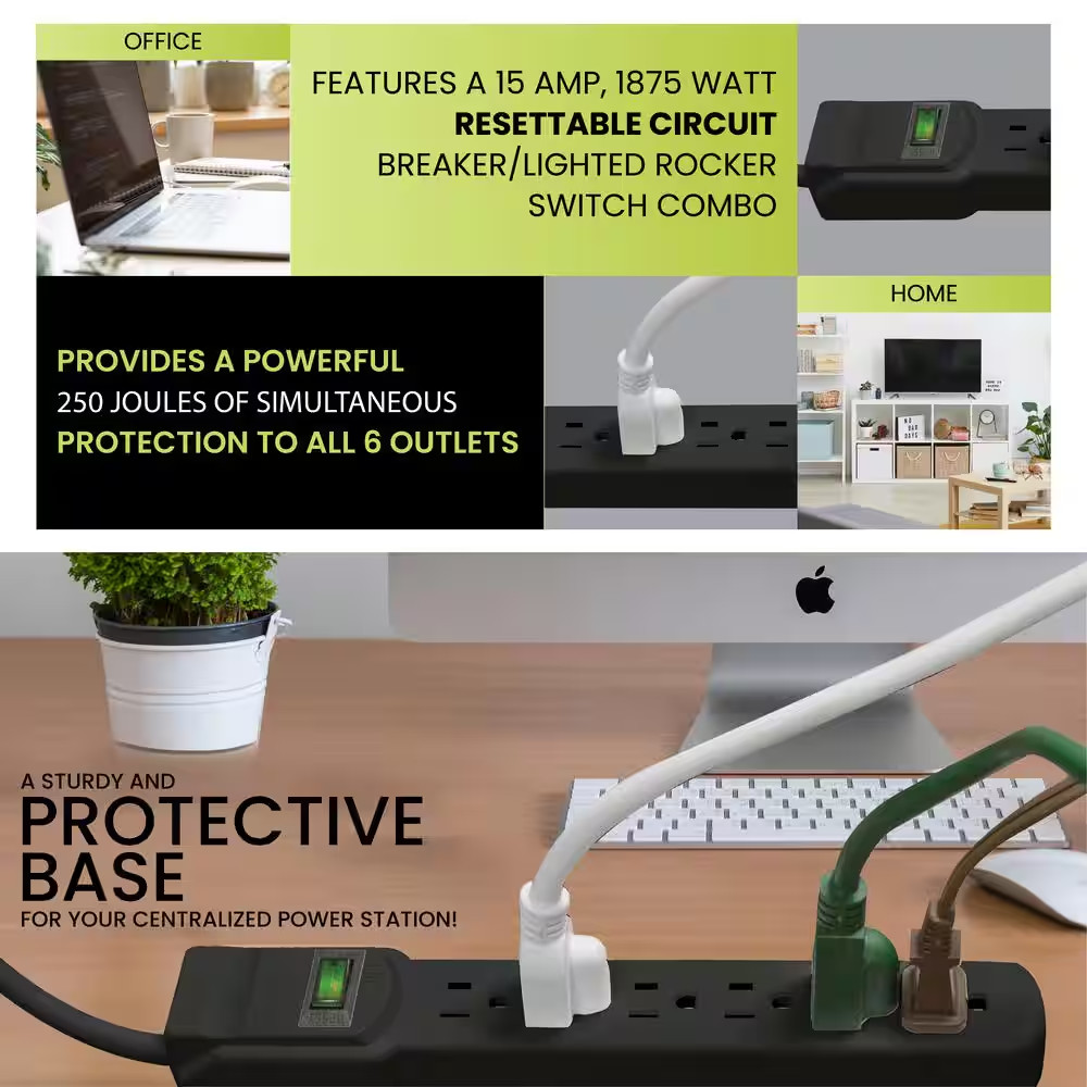 6-Outlet Surge Protector with 6 Ft. Cord, Black