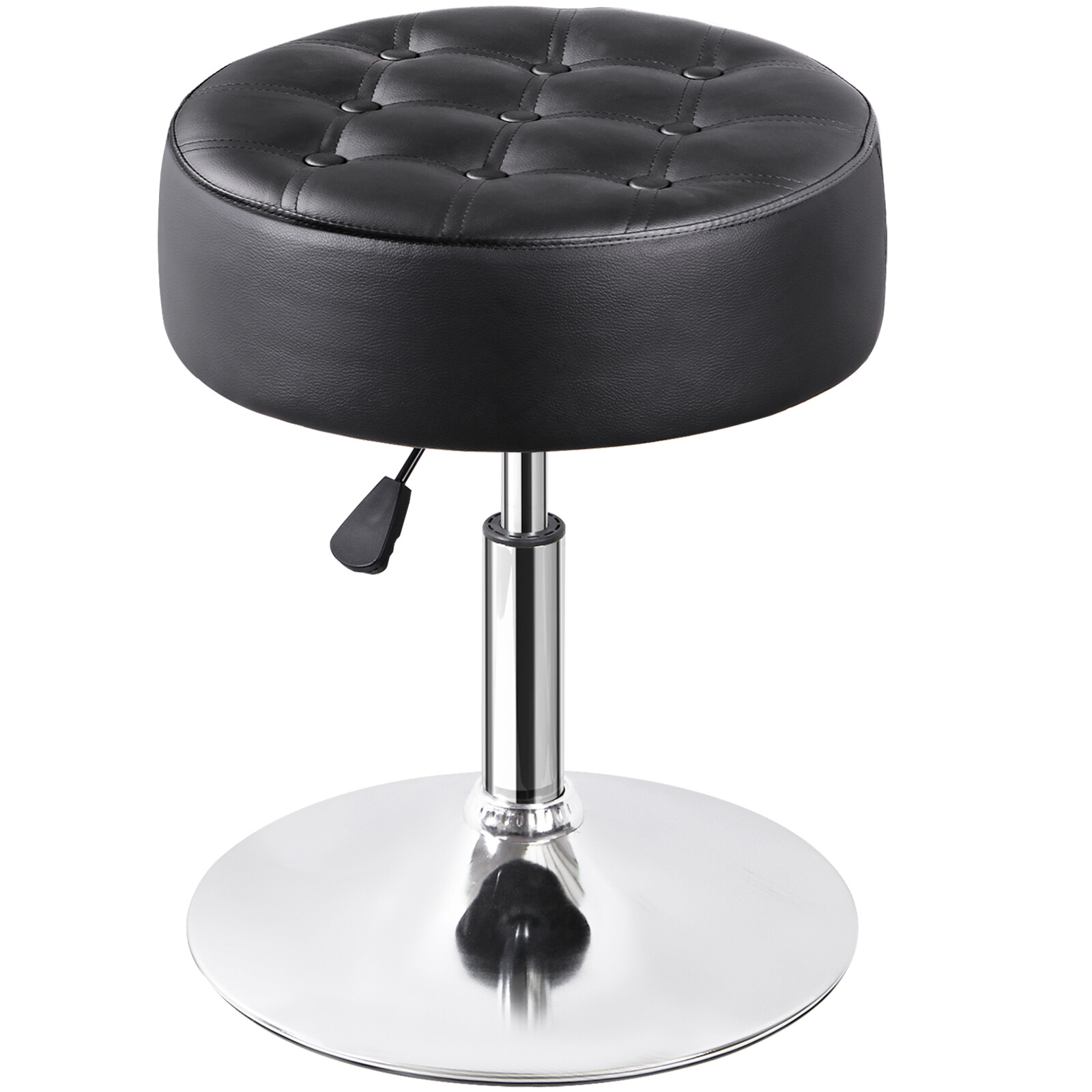 2PCS PU Leather Ottoman Vanity Stool Adjustable Height 17"-23" 360° Swivel Black