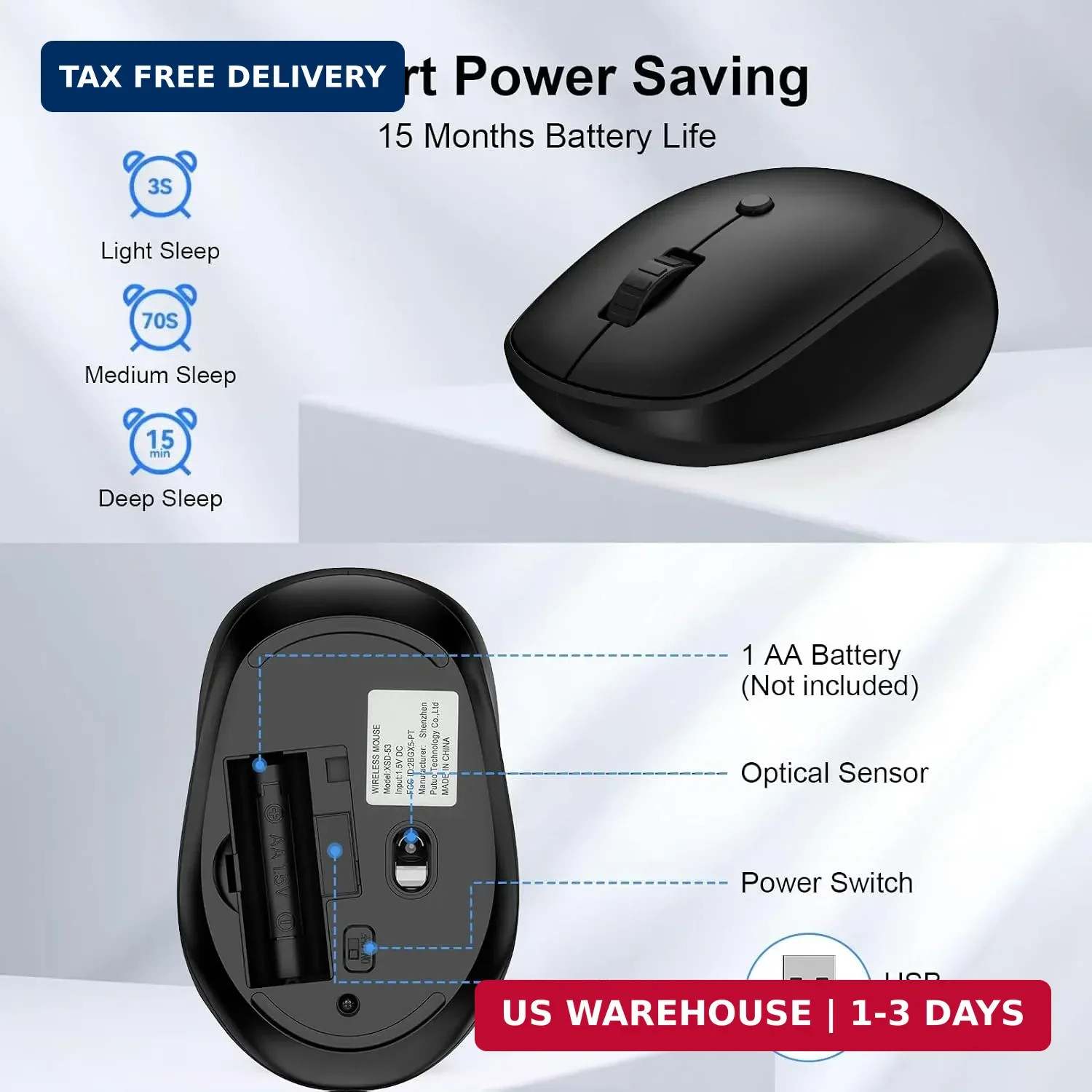 Wireless Mouse,2.4G Quiet Computer Mouse with USB Receiver, 800/1200/1600 DPI,4