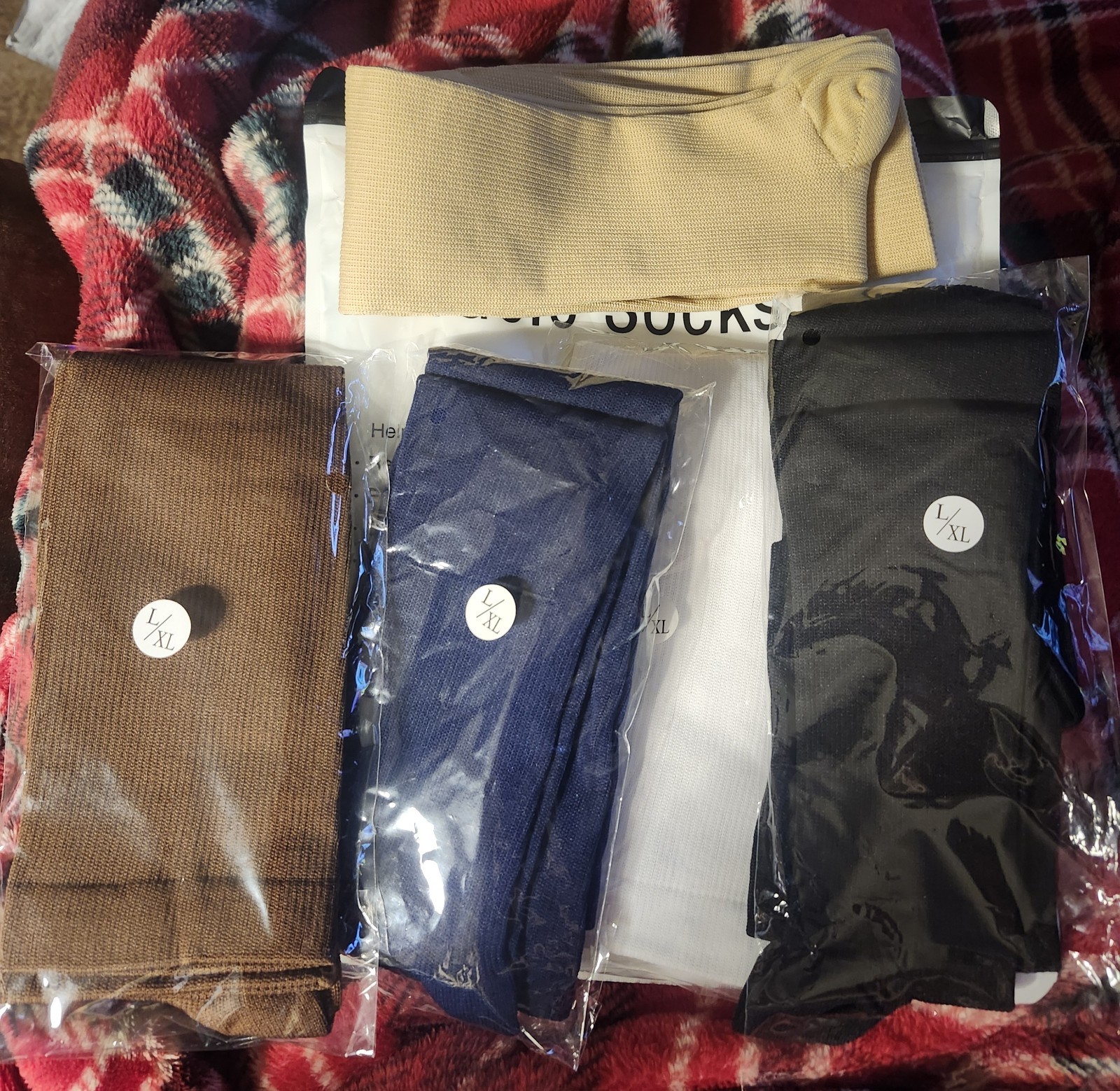 5 Pair-Miracle Compression Socks Black,White,Tan, Navy, Brown Color Size L/XL