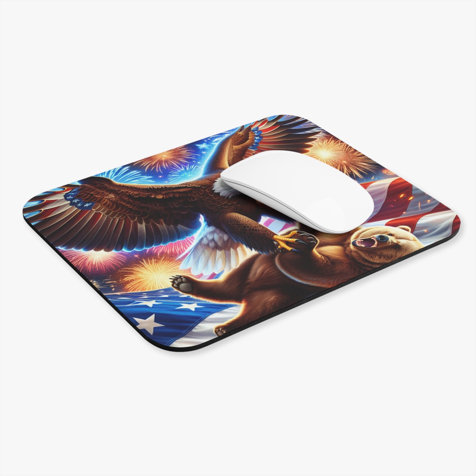 Patriotic Eagle Humbles Russian Bear Funny Mouse Pad, Great Gift, Office Decor