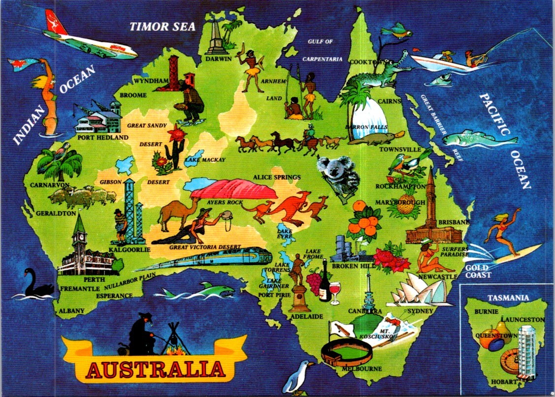 (1196) 6-7-2025 - Australia - Map of Australia (blue & green)