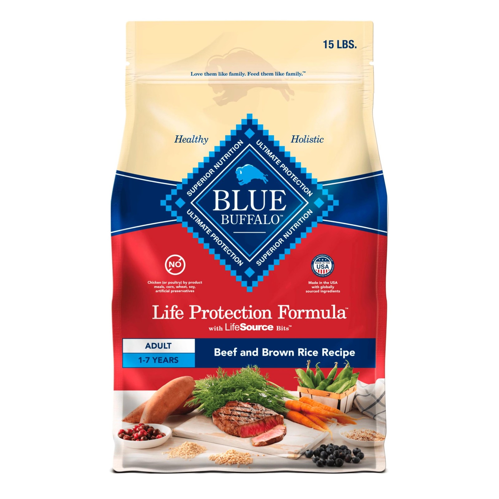 Blue Buffalo Life Protection Formula Adult Dry Dog Food - Beef & Brown Rice 15lb