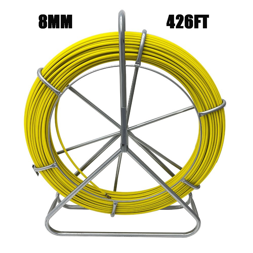 8MM 426 FT Fish Tape Fiberglass Reel Wire Cable Running Rod Telecom Electrical
