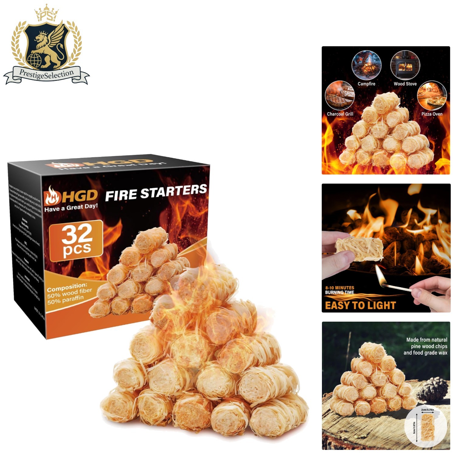 Natural 32pcs Fire Starters - Waterproof and Efficient for Indoor & Outdoor Use