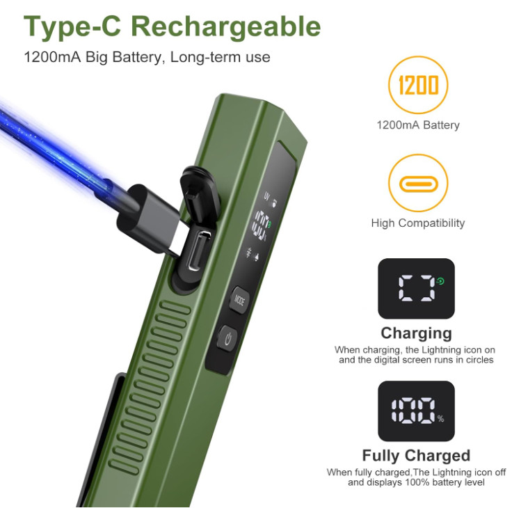 EDC Flat Flashlight 4-in-1 Rechargeable Pocket Work Light w/ Green Beam & UV