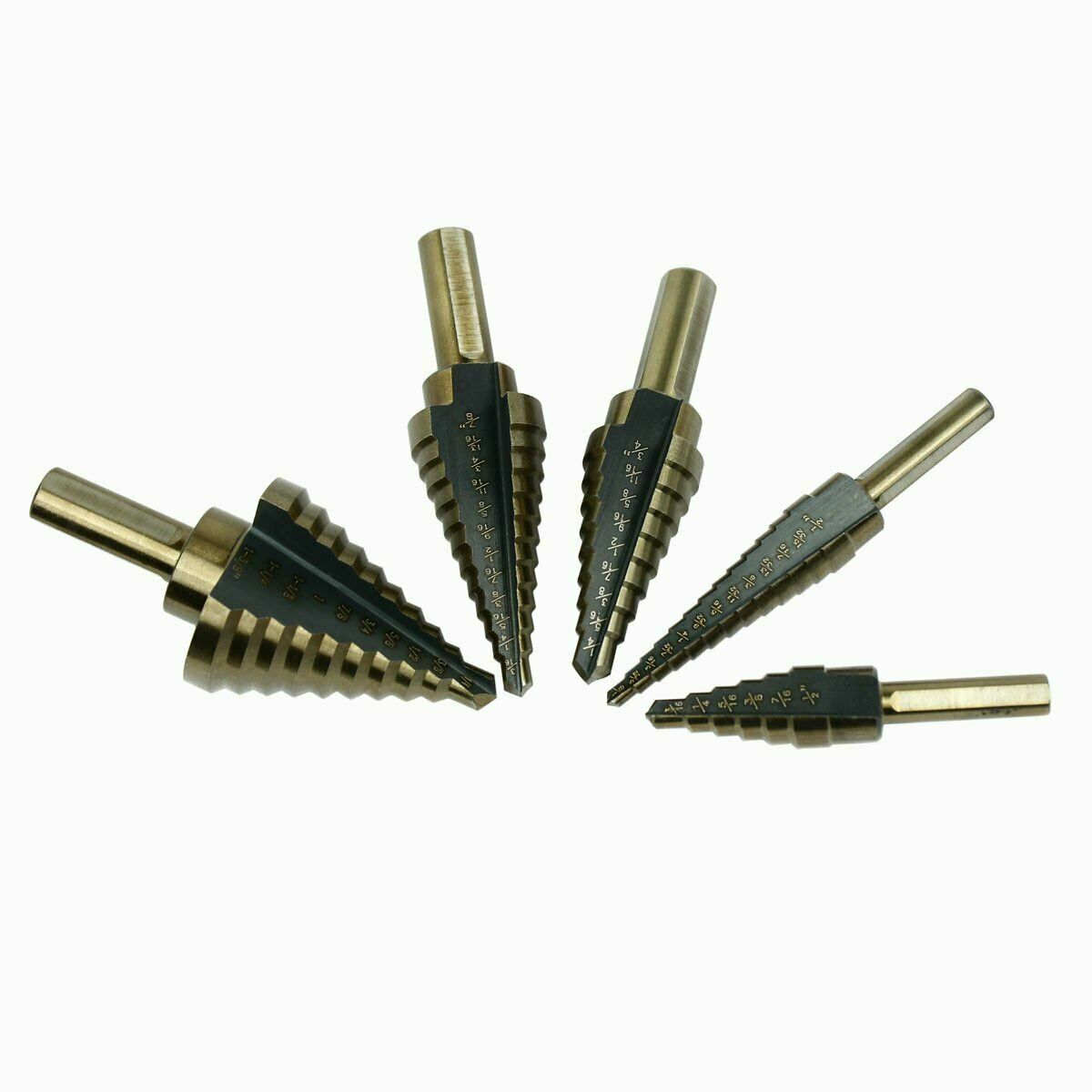 5pcs SAE Step Drill Bit Set HSS Cobalt Multiple Hole 50 Size TRI-FLAT Shank