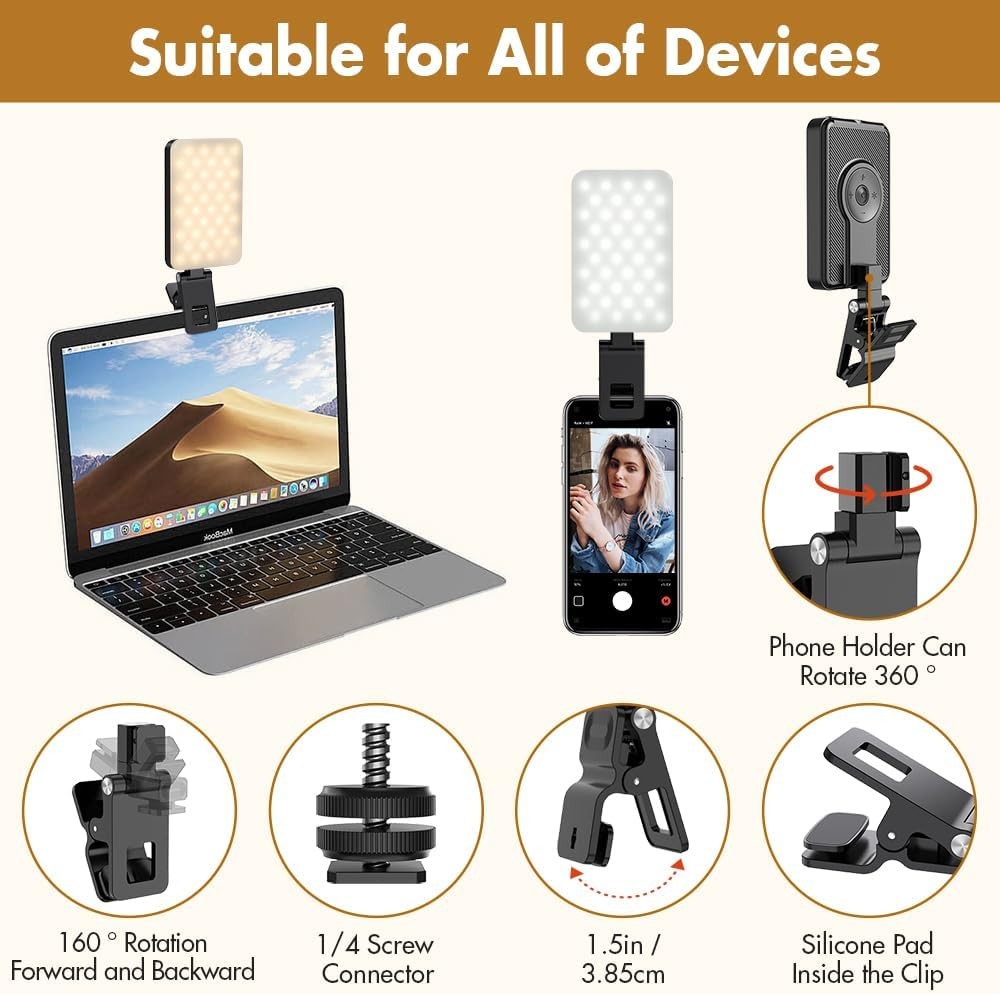 Selfie Light for iPhone,Portable Phone Clip on Light,Rechargeable LED Ring Light