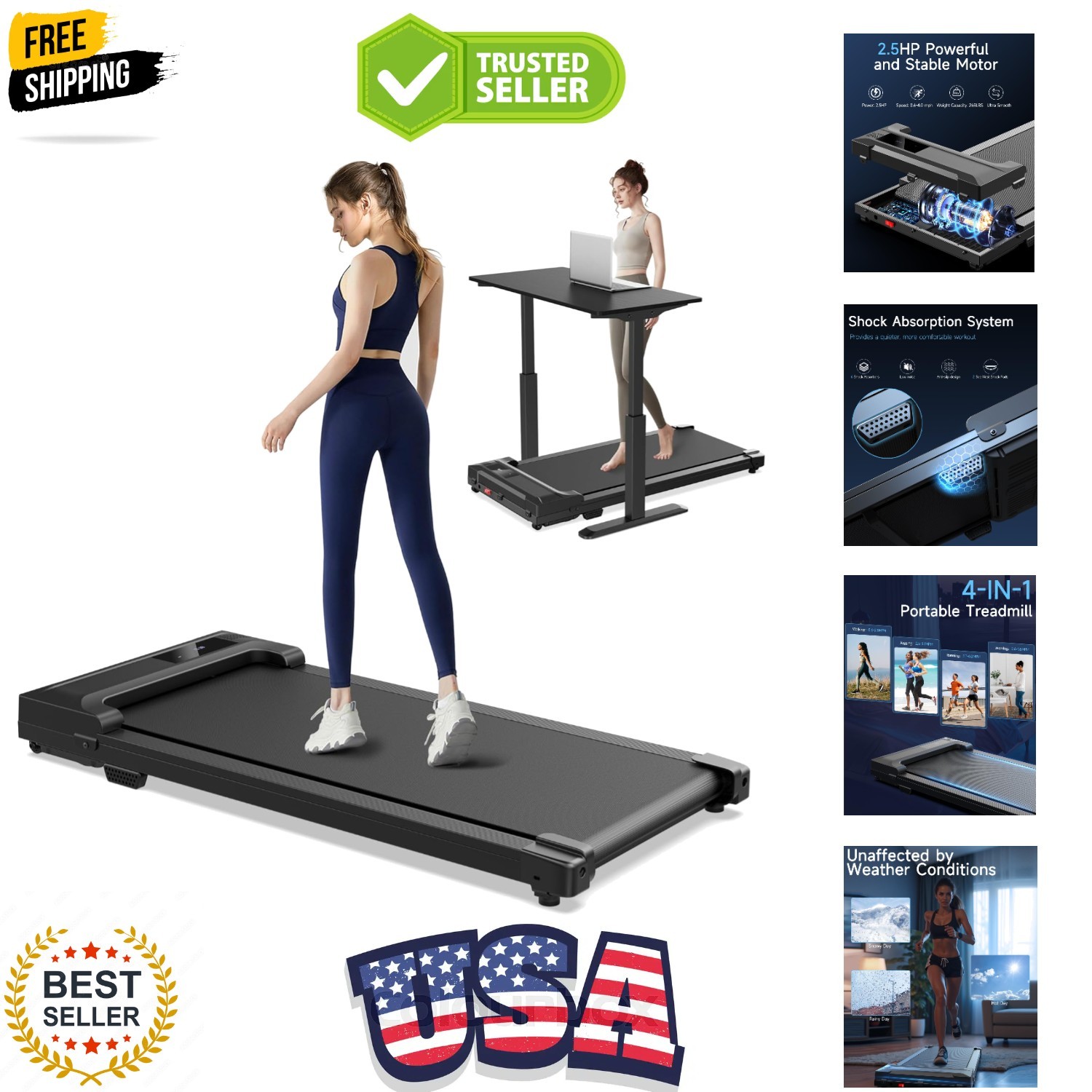 Walking Pad Treadmill for Home - Under Desk Treadmills Mini Portable Walking ...
