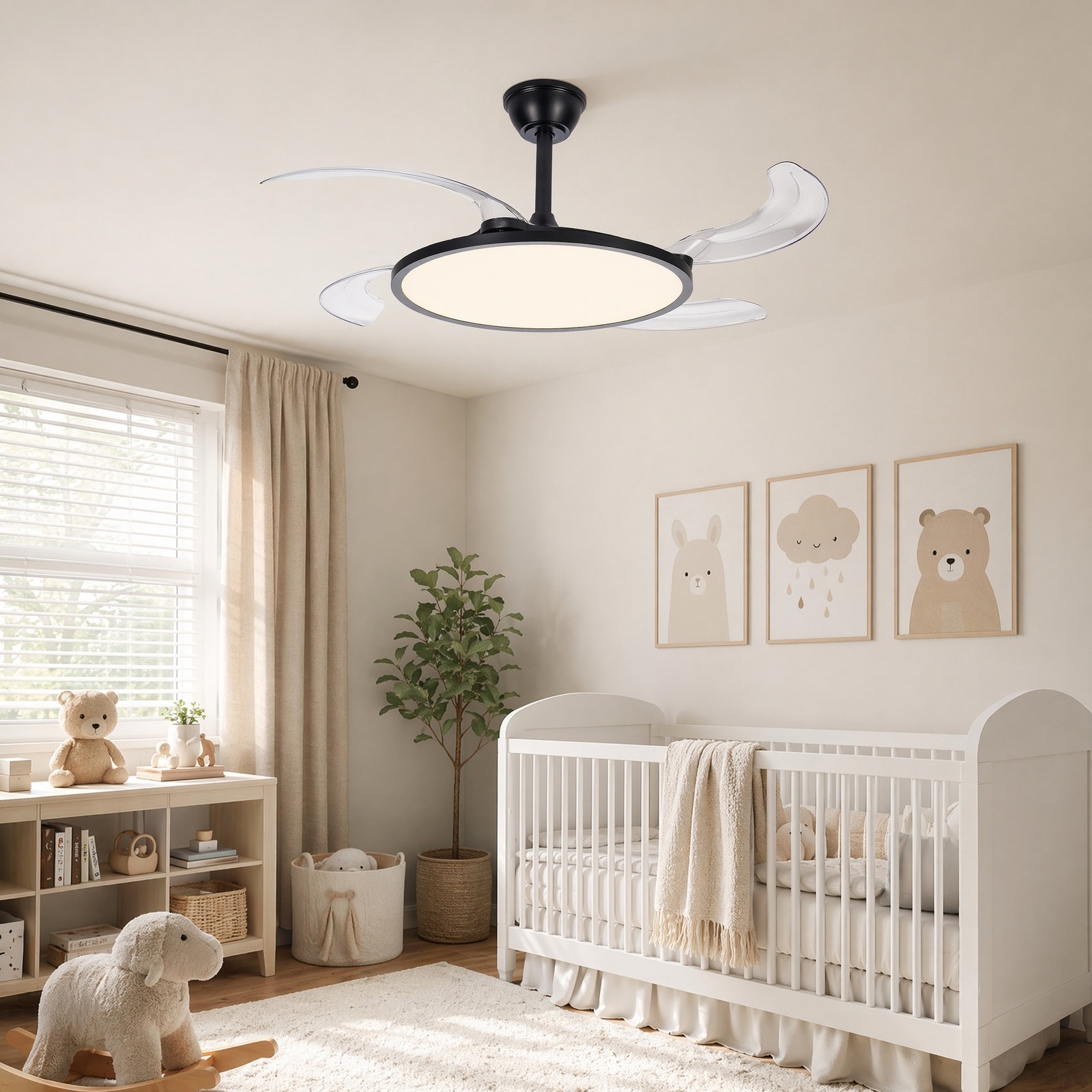 42 inch Black Low Profile Retractable LED Ceiling Fan Remote Control with Light
