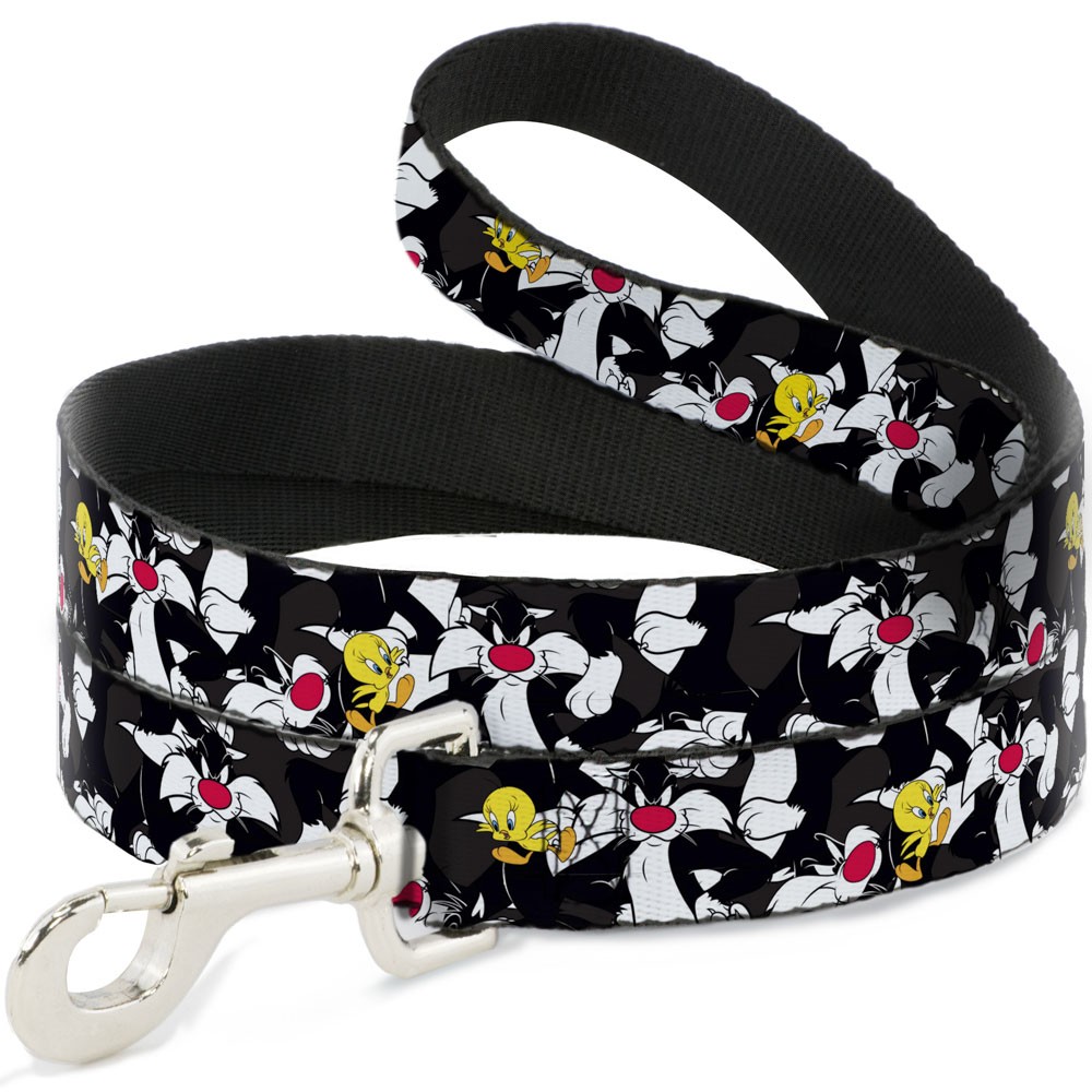 Dog Leash Sylvester and Tweety Poses Scattered Charcoal NARROW 0.5"