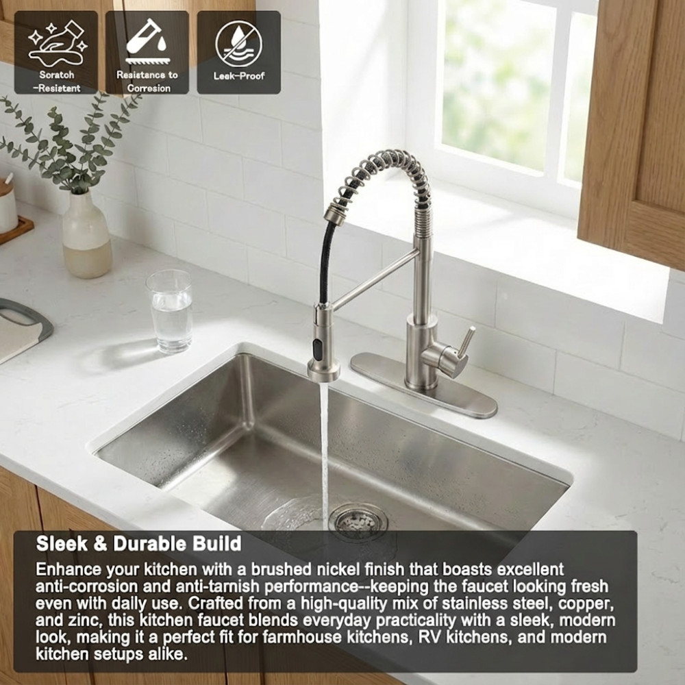 Kitchen Faucet with Pull Down Sprayer Industrial 1 Handle 1 or 3 Hole Stainless