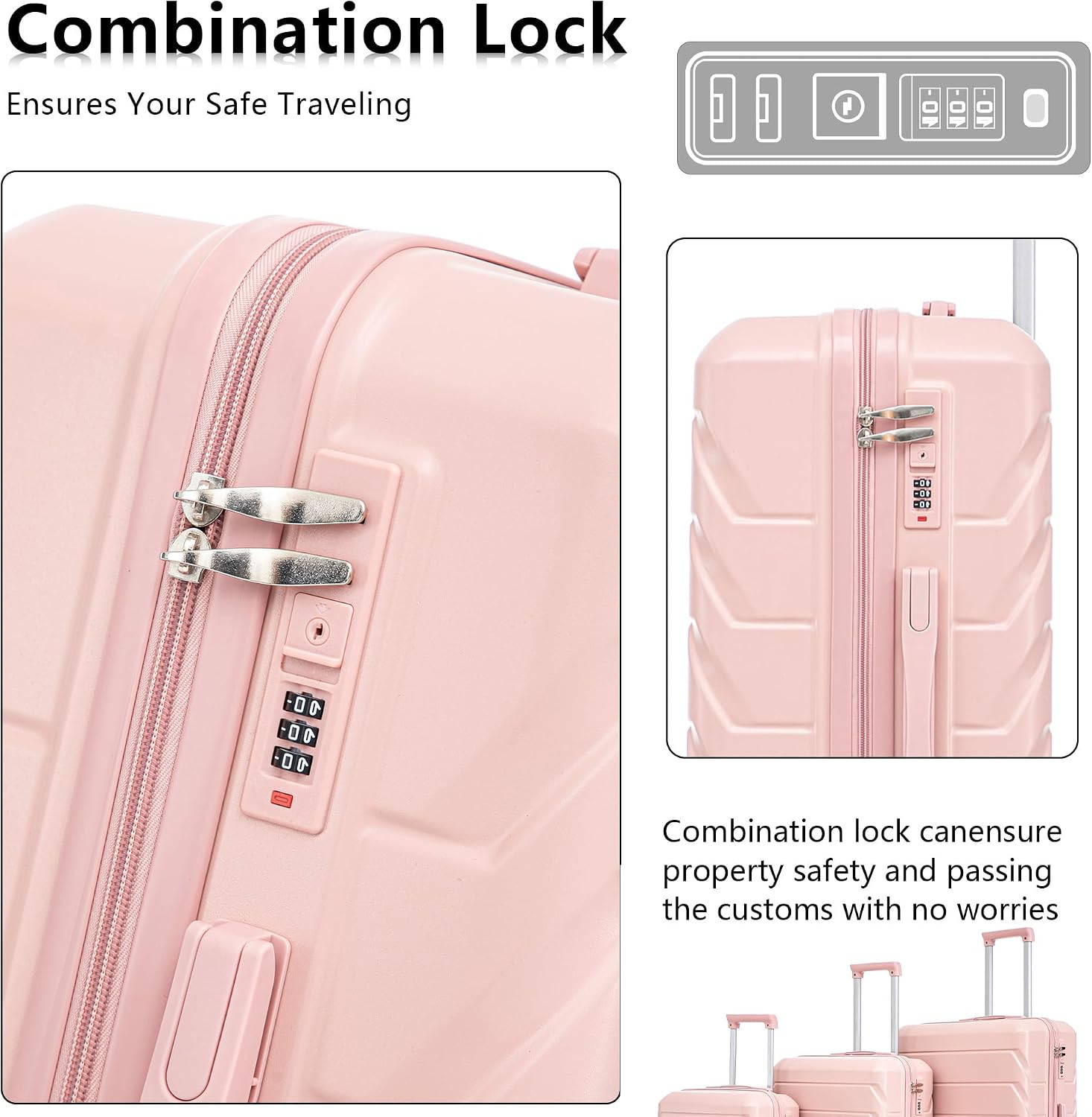 Durable 3-Piece Hardshell Luggage Set with Lightweight Design & Lock