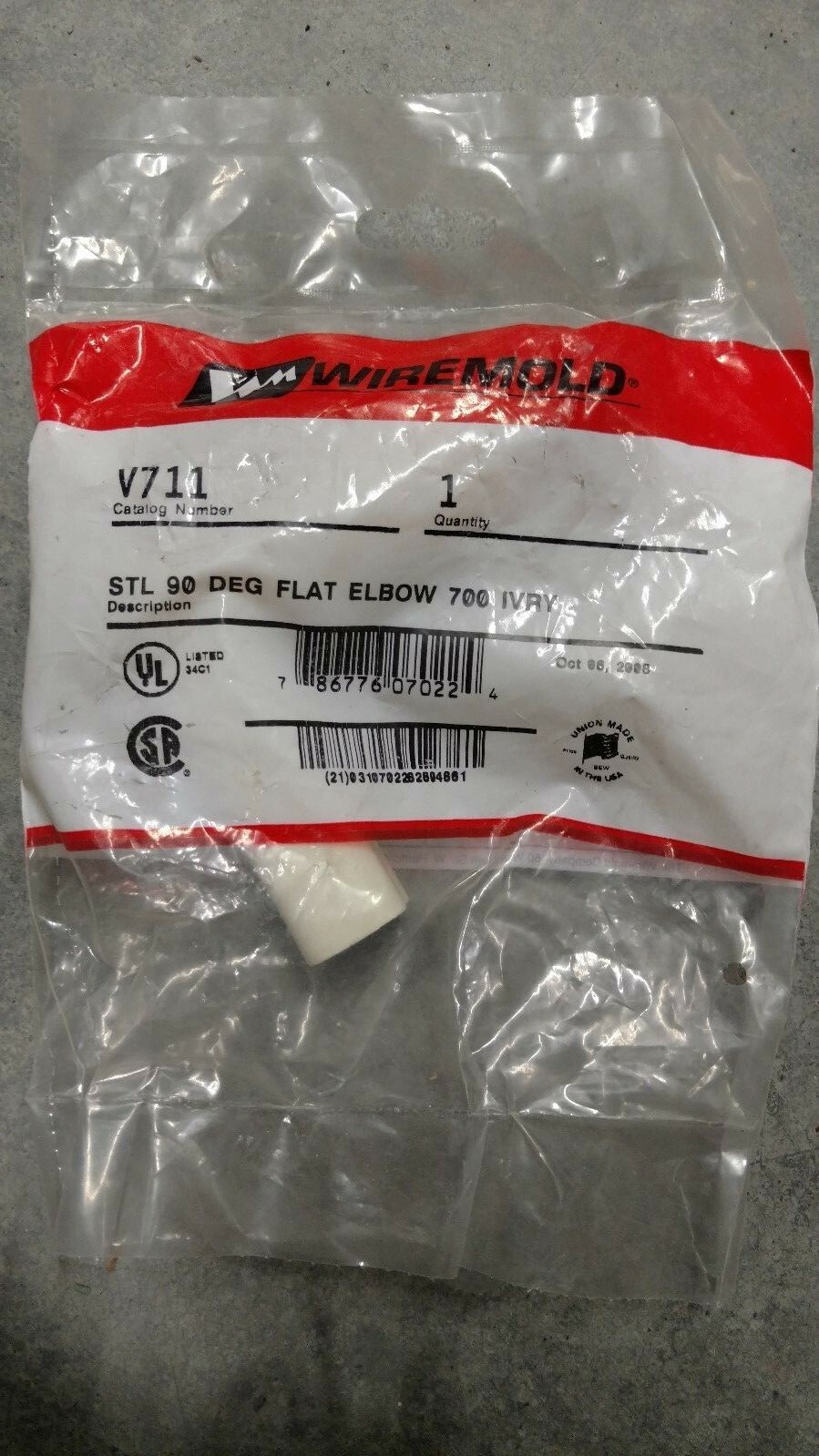 Wiremold V711 700 Series Flat Elbow Fitting, Ivory **Free Shipping**