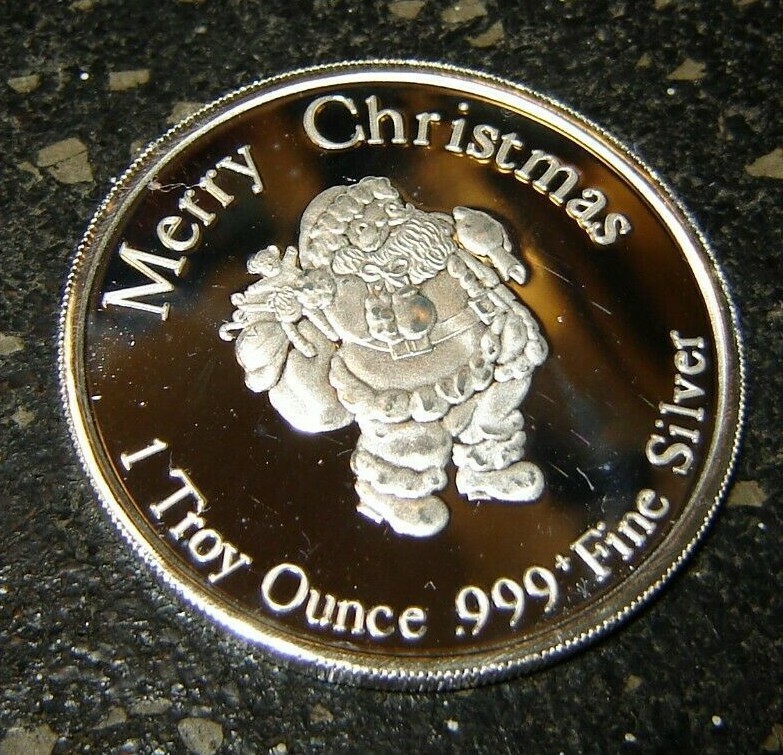 "Merry Christmas" 1 Oz .999 Silver Round SANTA - Happy New Year