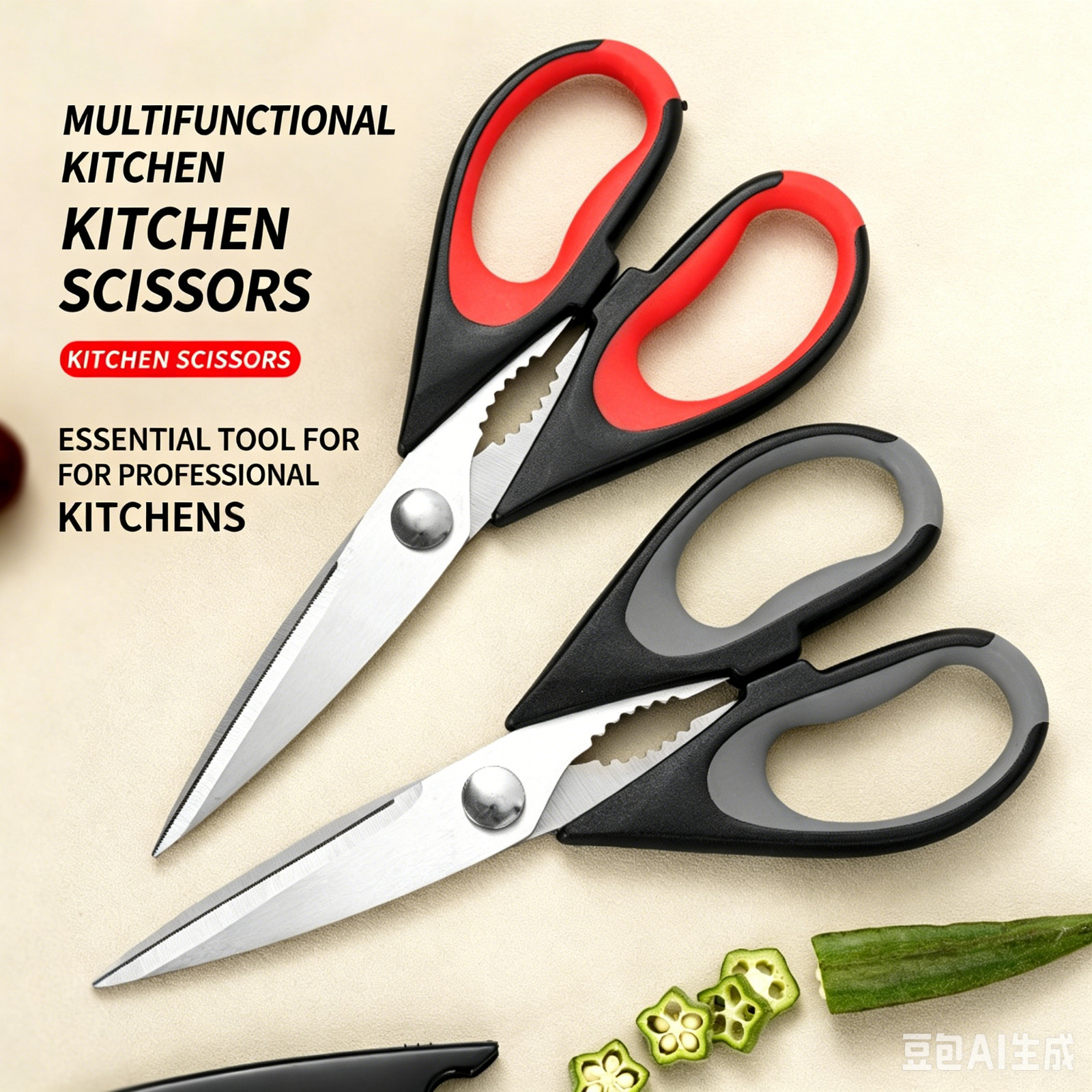 2 Pc Kitchen Scissors Heavy Duty Stainless Steel Multi Purpose Shears With Cover