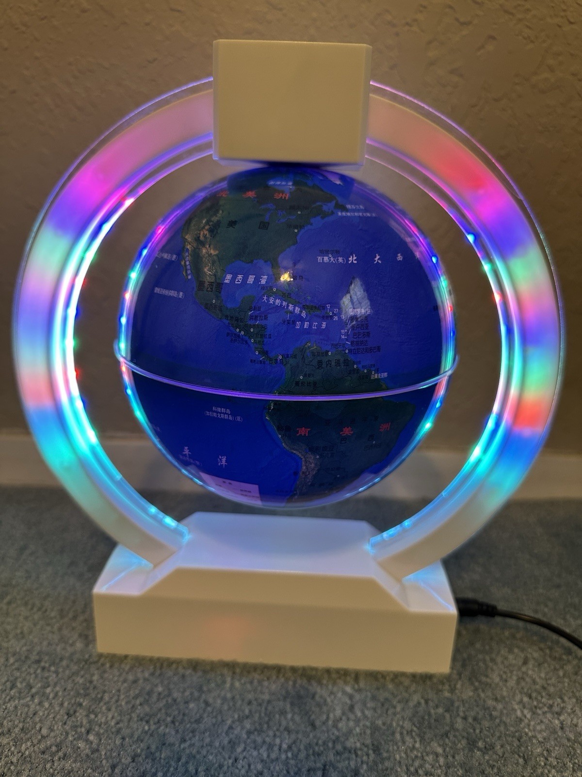 Round LED World Map Floating Globe Magnetic Levitation