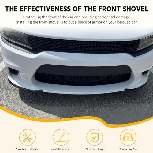 Front Splitter Protector for 2015-2023 Dodge Charger, Replacement Lip Black