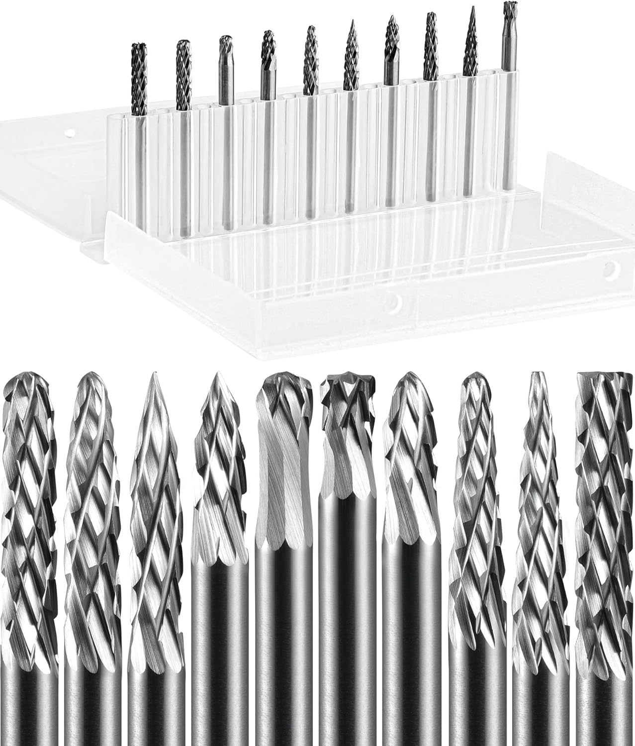10Pcs Carbide Burr Set Bits 1/8" Shank Compatible with X-Small, Silver Grey