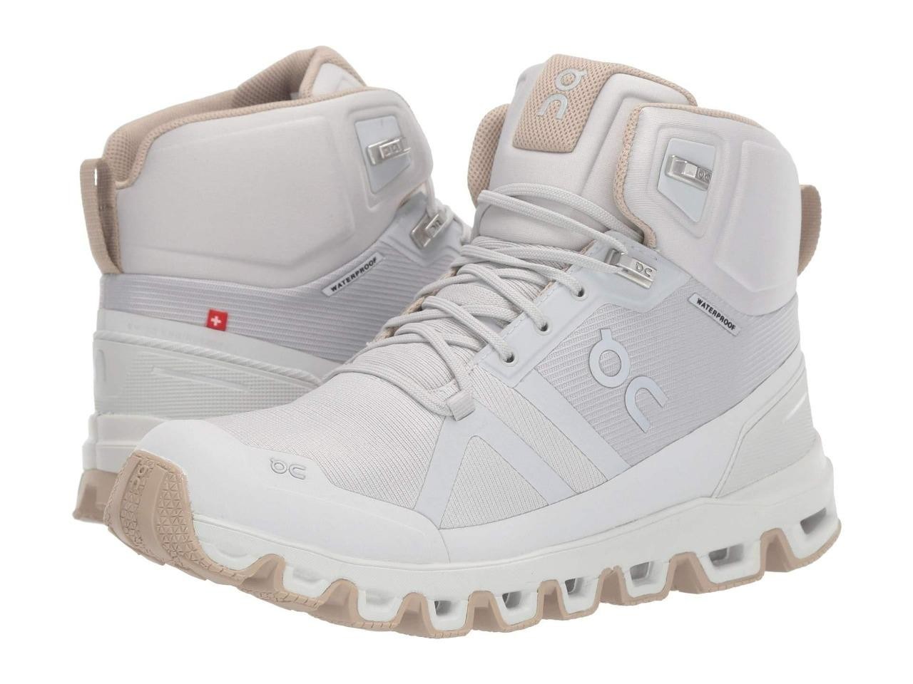 New Women's On Cloudrock Waterproof Hiking Boots Size 9-10.5 Glacier/Sand