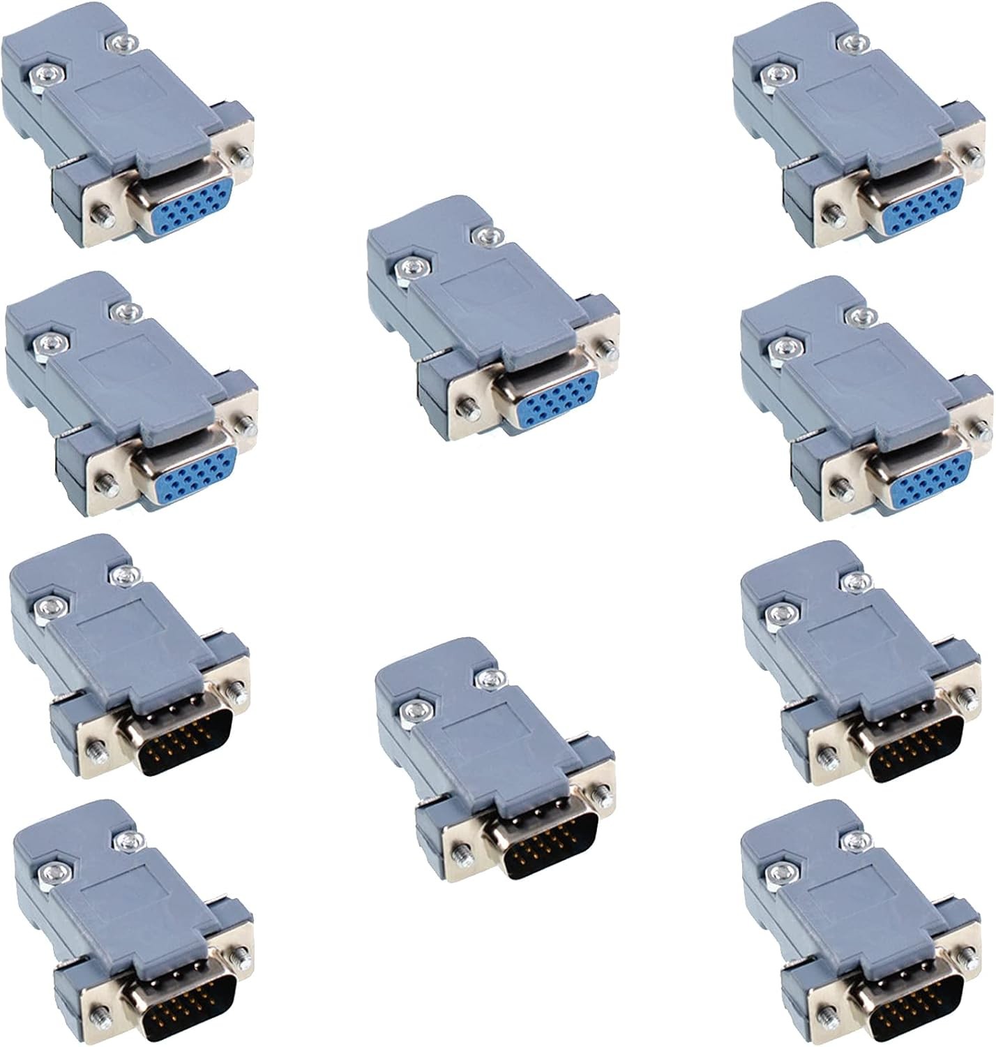 10PCS VGA Male Female DB15 3 Row Solder Cup Connectors Kit, Type M/F