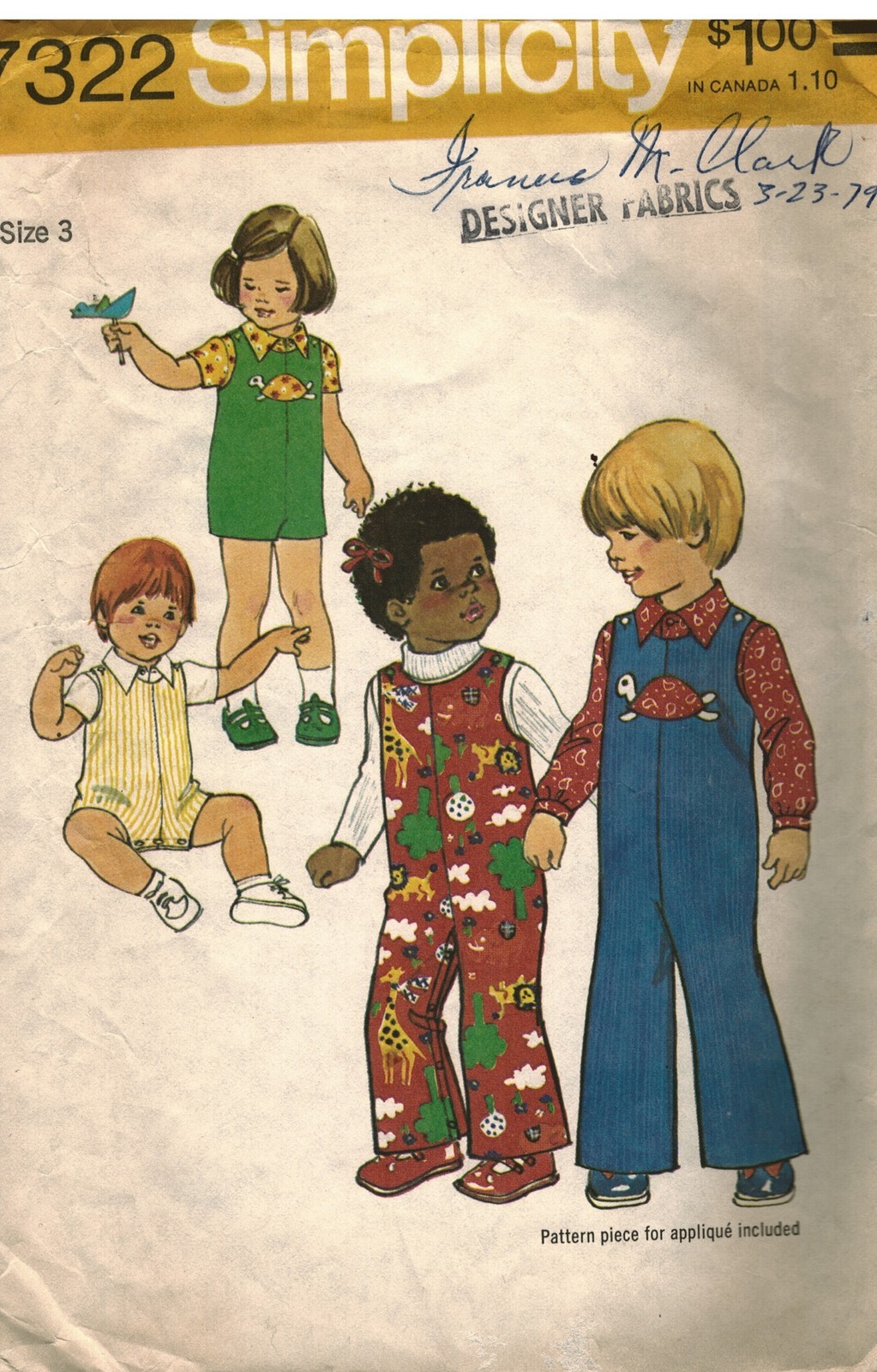 7322 Simplicity Vintage Sewing Pattern Child's Jumpsuit Two Lengths Shirt OOP