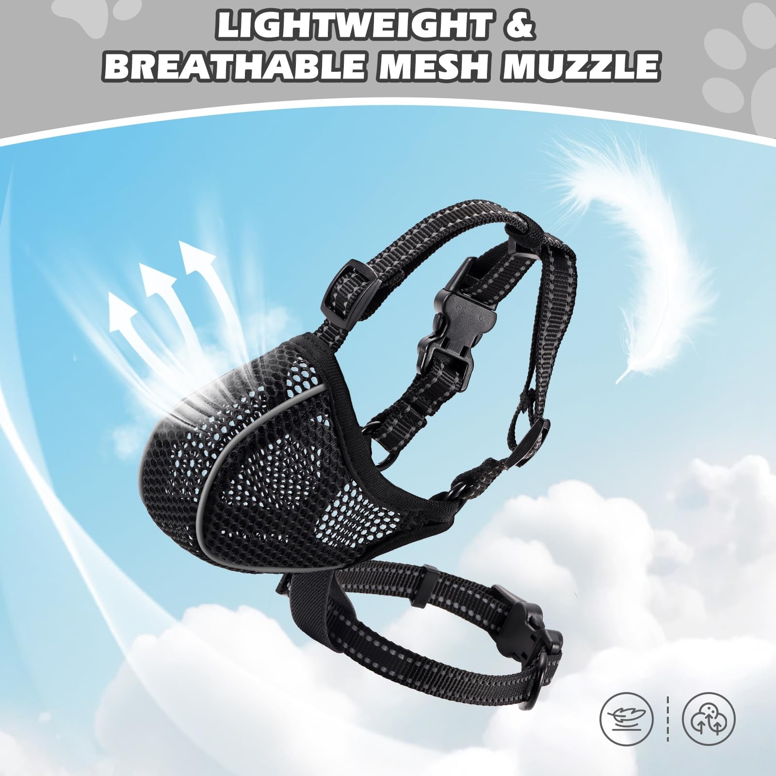 Mesh Dog Muzzle Adjustable Breathable Reflective Anti Bite Grooming Mask