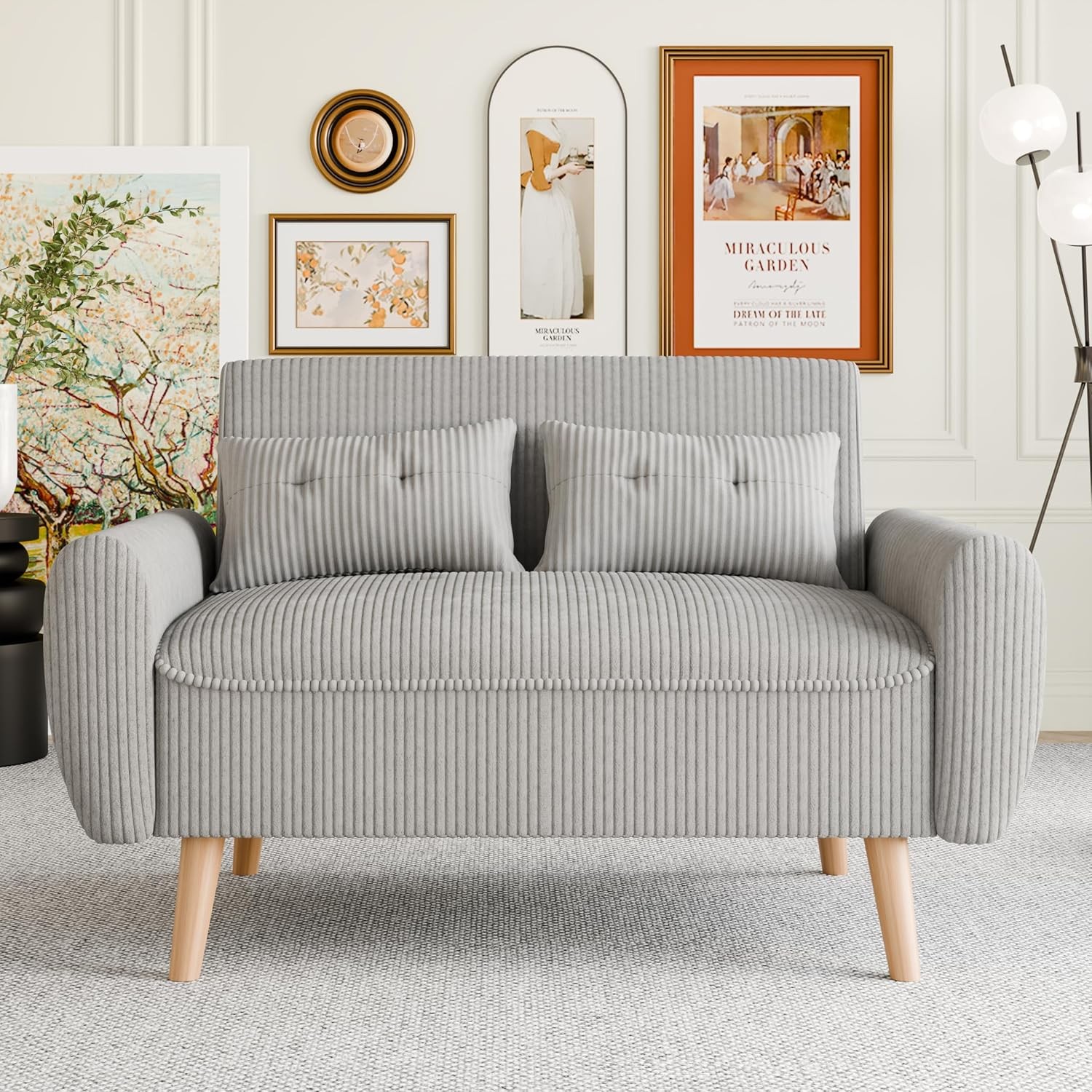 48" Small Modern Loveseat Sofa Mid Century Soft Corduroy Fabric 2-Seat Sofa