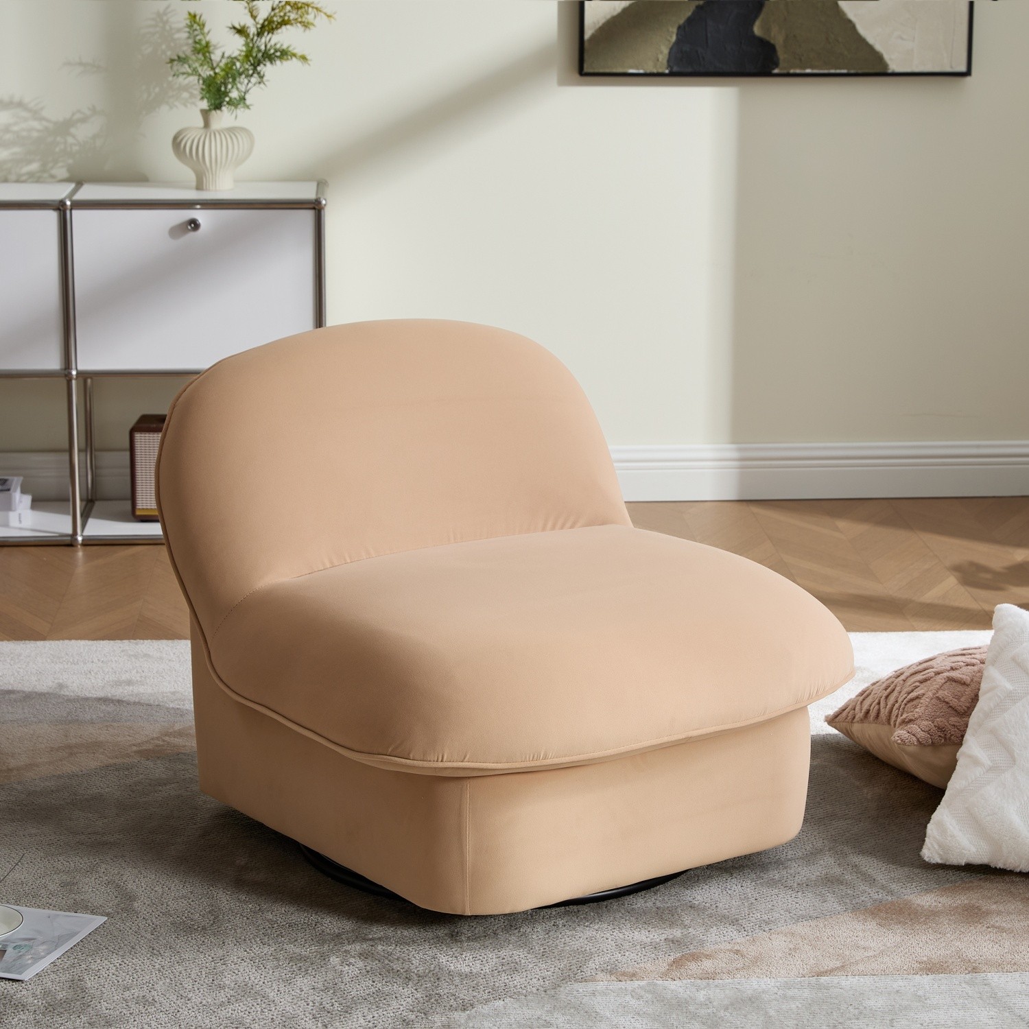 Velvet 360° Swivel Accent Chair Modern Armless Lounge Chair for Living Room