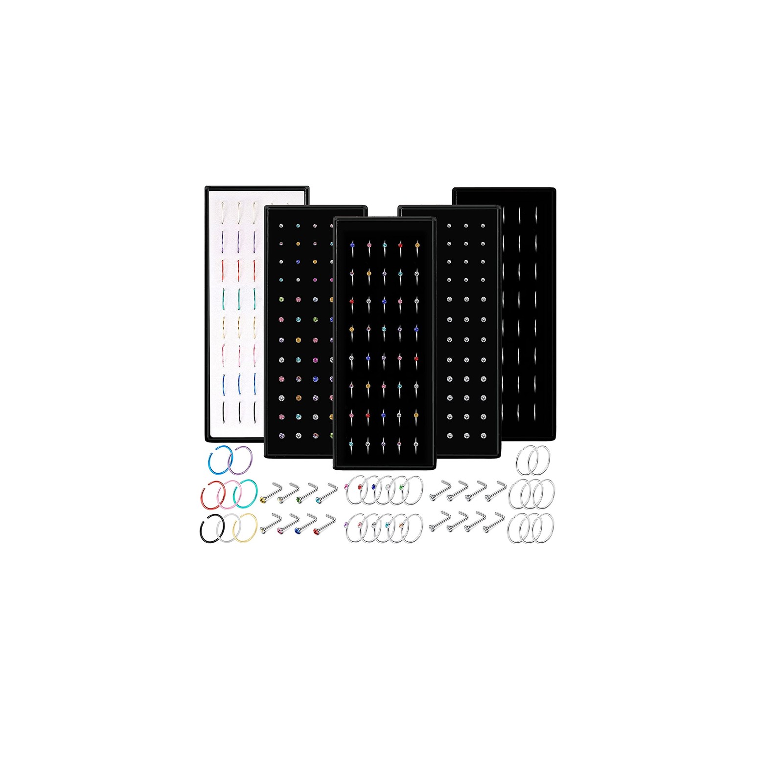 EIELO 240 Pcs Nose Ring Studs Set for Women Men Surgical L-shaped