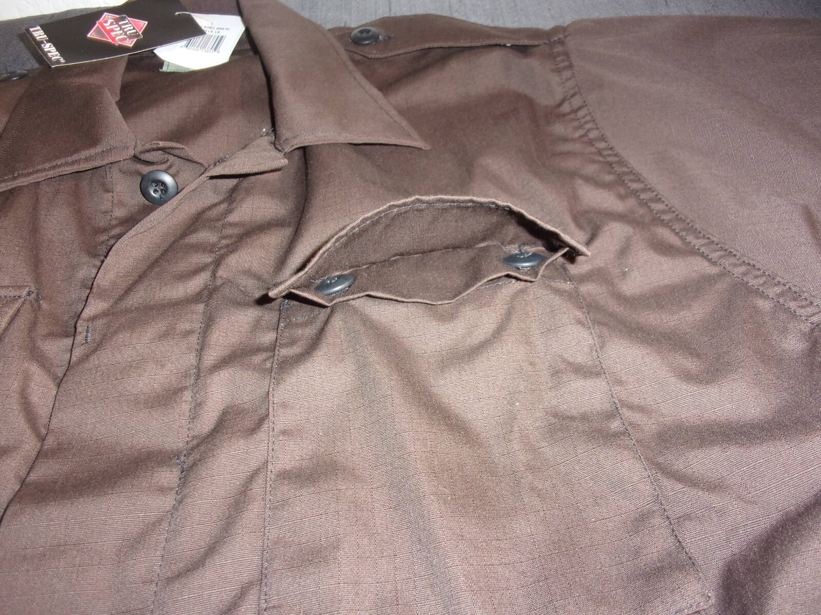 NWT TRU-SPEC 2 POCKET DARK BROWN SHORT SLEEVE BUTTON UP UNIFORM SHIRT LARGE