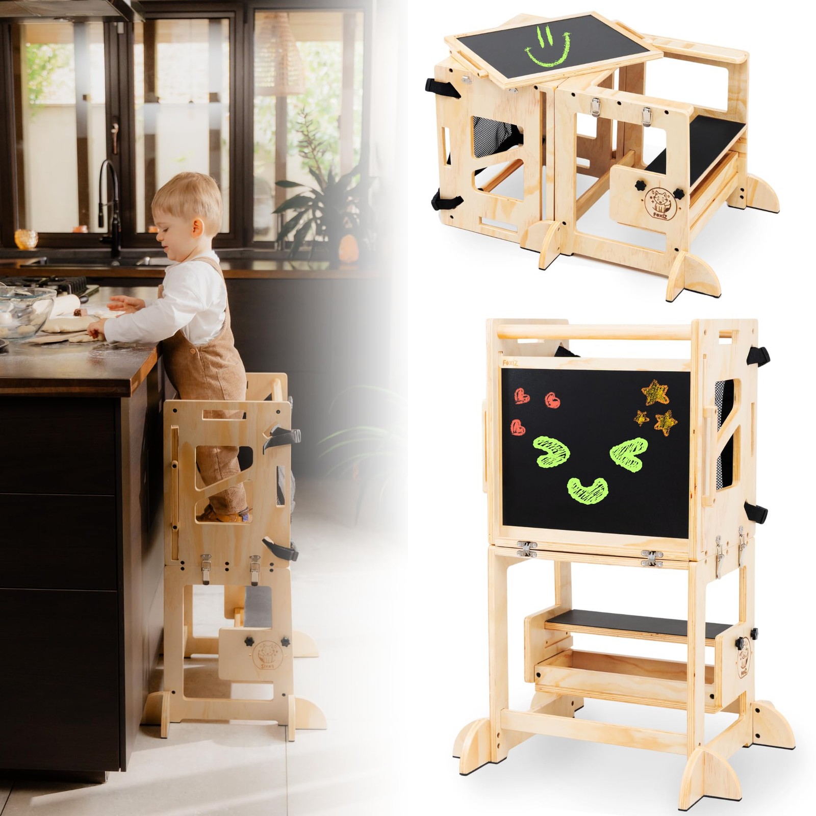 4-in-1 Montessori Smart Learning Tower – Convertible Toddler Step Stool, Acti...