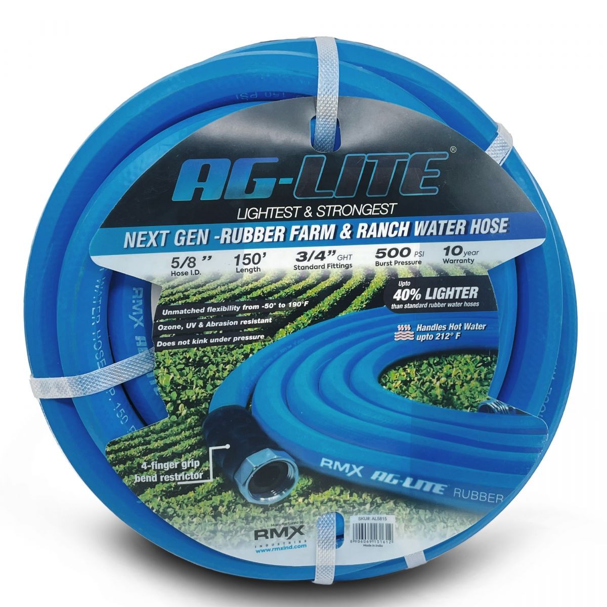 AG-Lite 5/8" x 150' Rubber Water Hose - Long-Lasting Water Hose