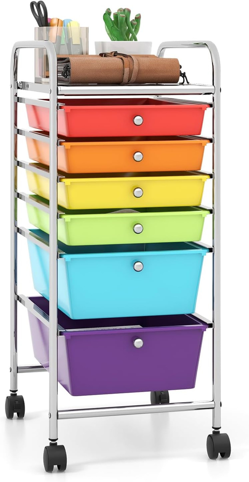 DREAMADE Rolling Rainbow Cart with 6 Drawers, Utility Cart with Removable Plasti