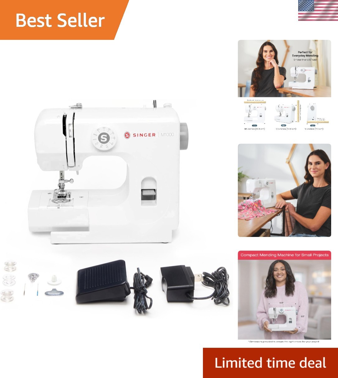 M1000 White Portable Mending Machine with Accessory Kit | 4 stitches deliver ...