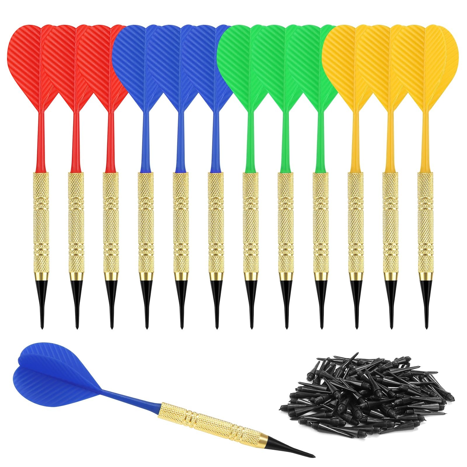 Accmor 12 Pack Soft Tip Darts, Bar Dart, Plastic Darts Set, Attach gold