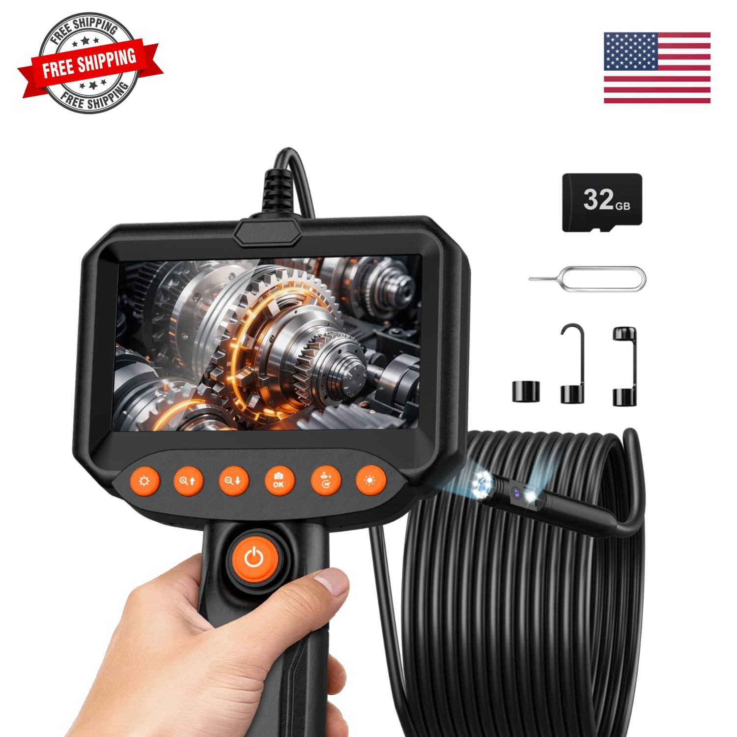 Dual Lens Endoscope Camera with Light, 1920P HD Industrial Borescope with 4.3...