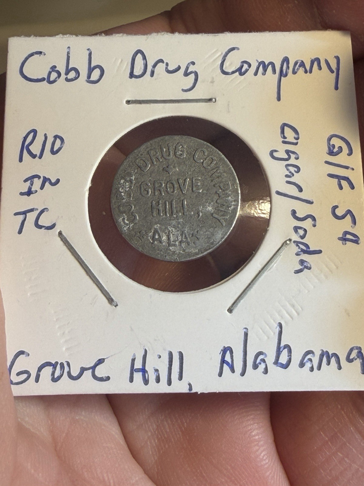 Rare Trade Token G/F 5 Cents - Cobb Drug Company - Grove Hill, Alabama
