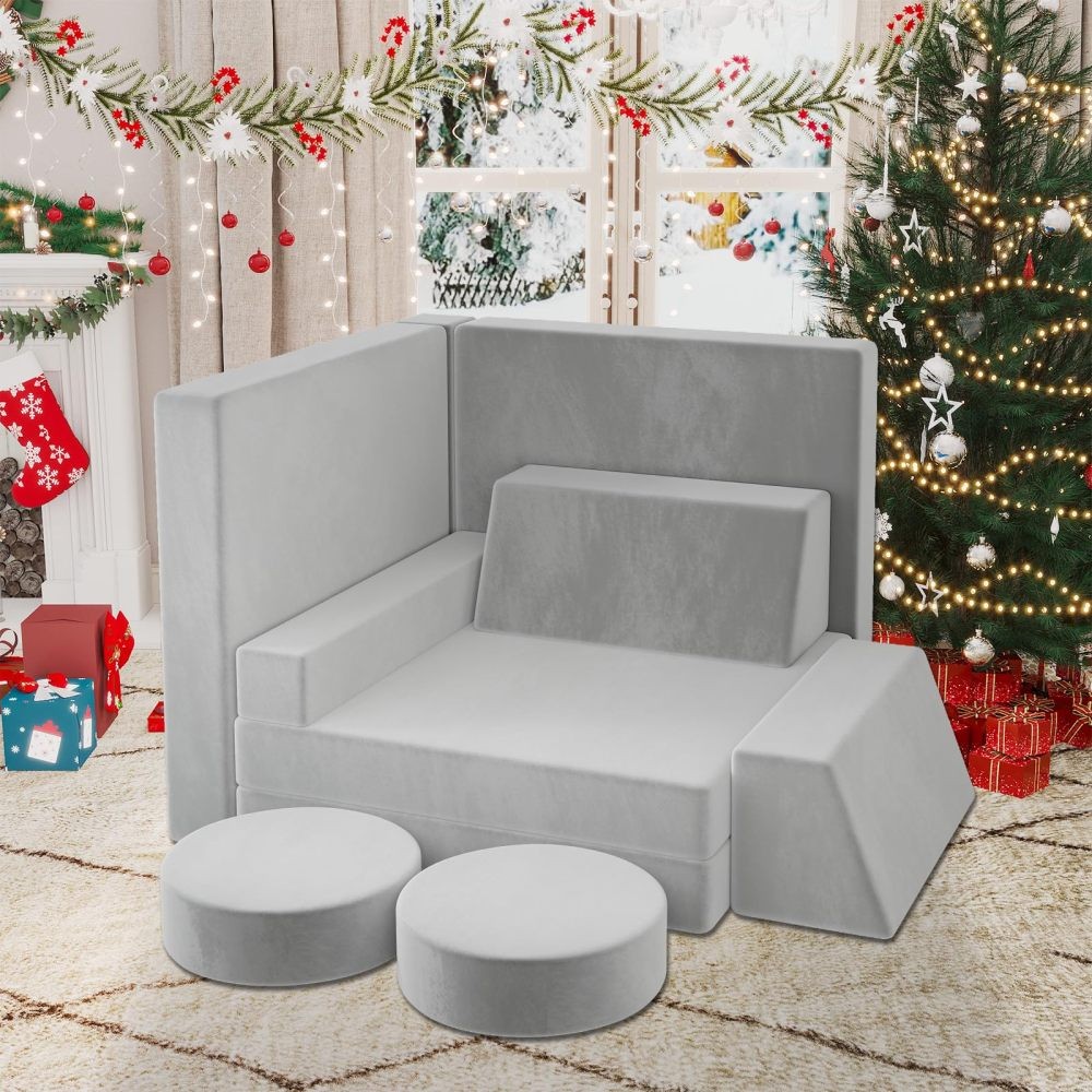 Toy Play Couch 10-Piece Modular Kids Soft Foam Floor Seats & Fort