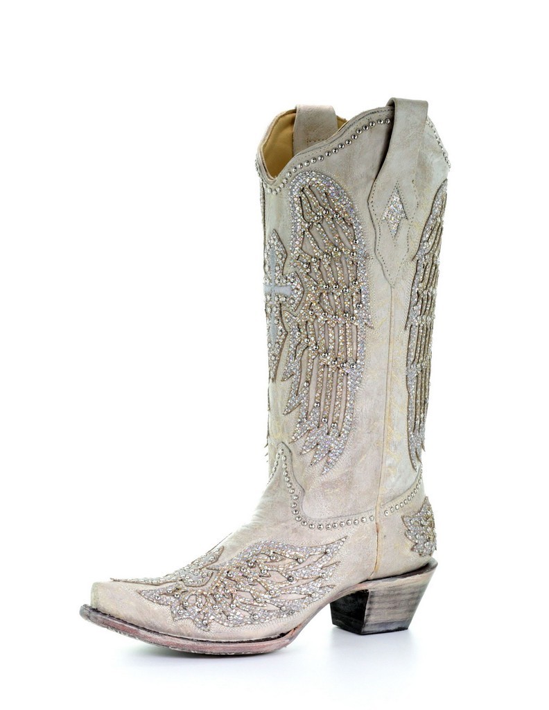 Corral Western Boots Womens Inlay Cross & Wing 13 Inch White A3571
