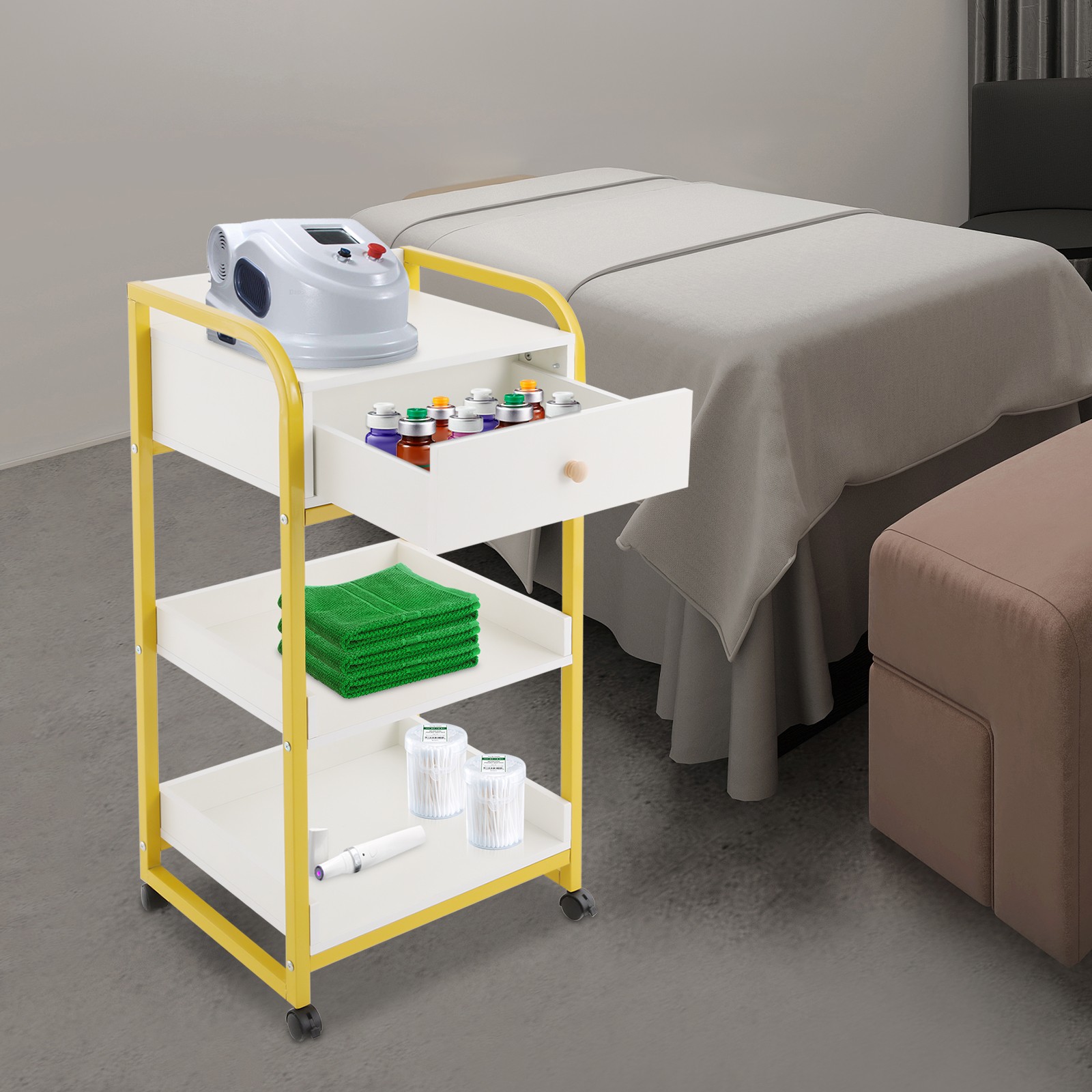Salon Spa Barber Serving Trolley Rolling Tools Storage Cart With Shelf & Drawer