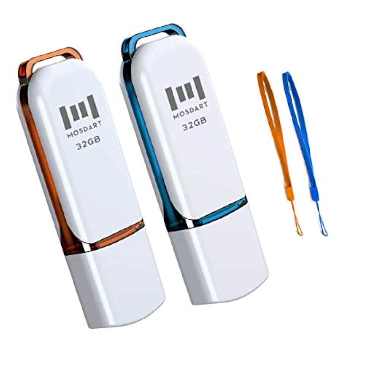 MOSDART 32GB USB 2.0 Flash Drive, with LED Light and X 2, Blue Orange