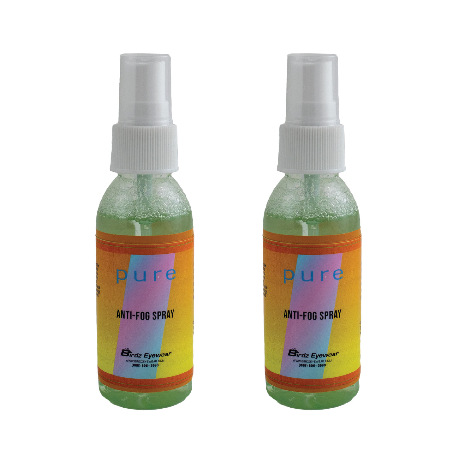 Two 2oz Bottles Birdz Eyewear Spray Defogger for Glasses Goggles Safe on Lenses