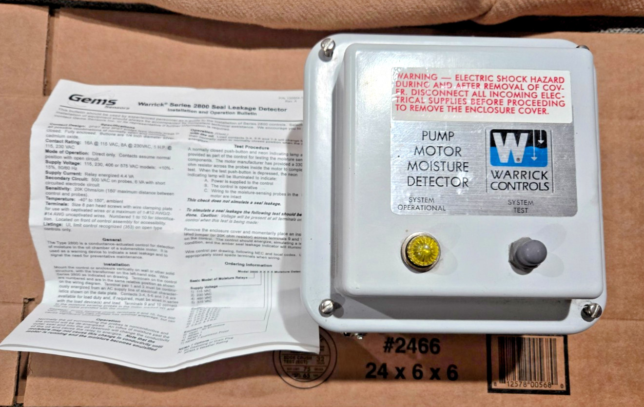 NEW WARRICK CONTROLS 2800 FORM 4D4 PUMP MOTOR MOISTURE DETECTOR