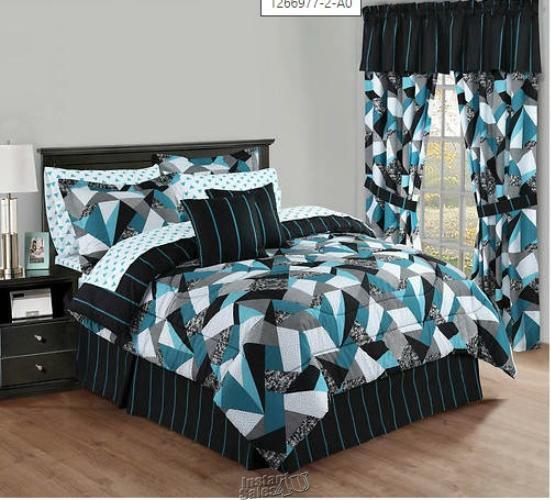 20-piece Bed Sets Lukas Teal Black Gray Full Comforter Fitted Flat Sheets Shams