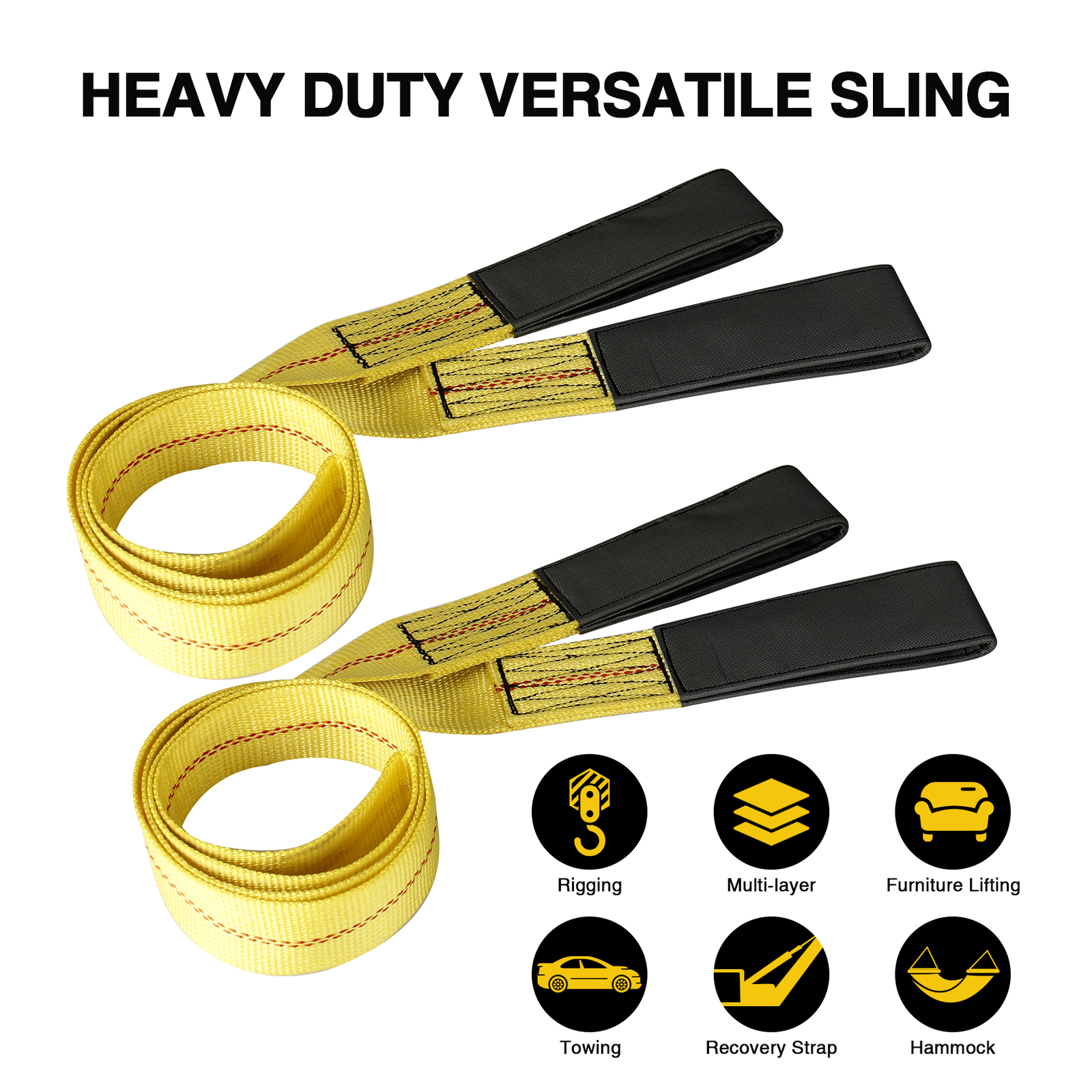 2Pc 6'x2" Nylon Web Lifting Tow Strap 3000 Lbs Load Capacity & 9000 Lbs Breaking
