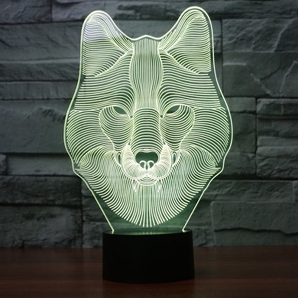 Animals Wolf 3D Night Light Touch Control Desk Lamps, 7 Color Changing Table ...