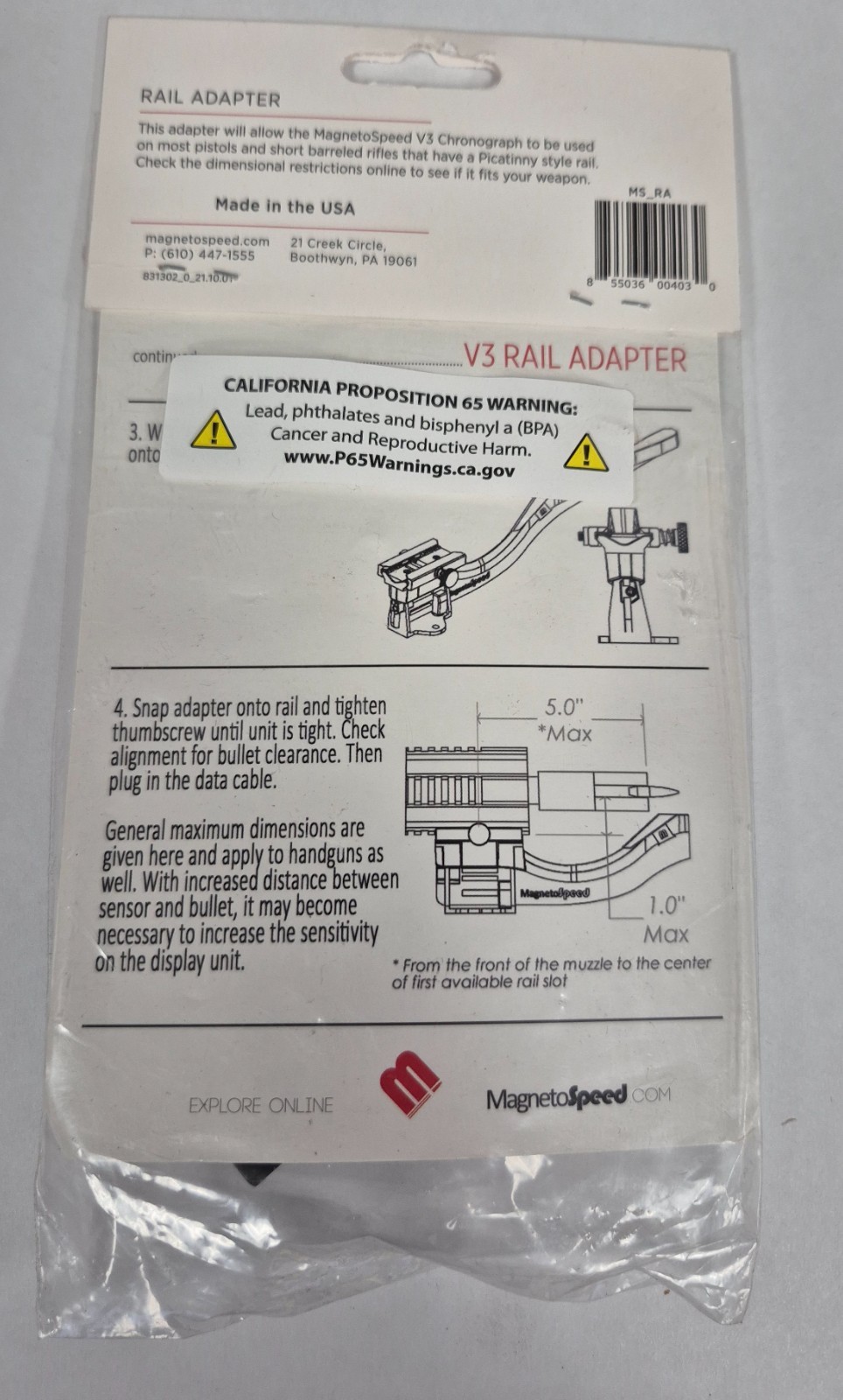Brand New MagnetoSpeed V3 Rail Adapter Picatinny Mount Chronograph Accessory