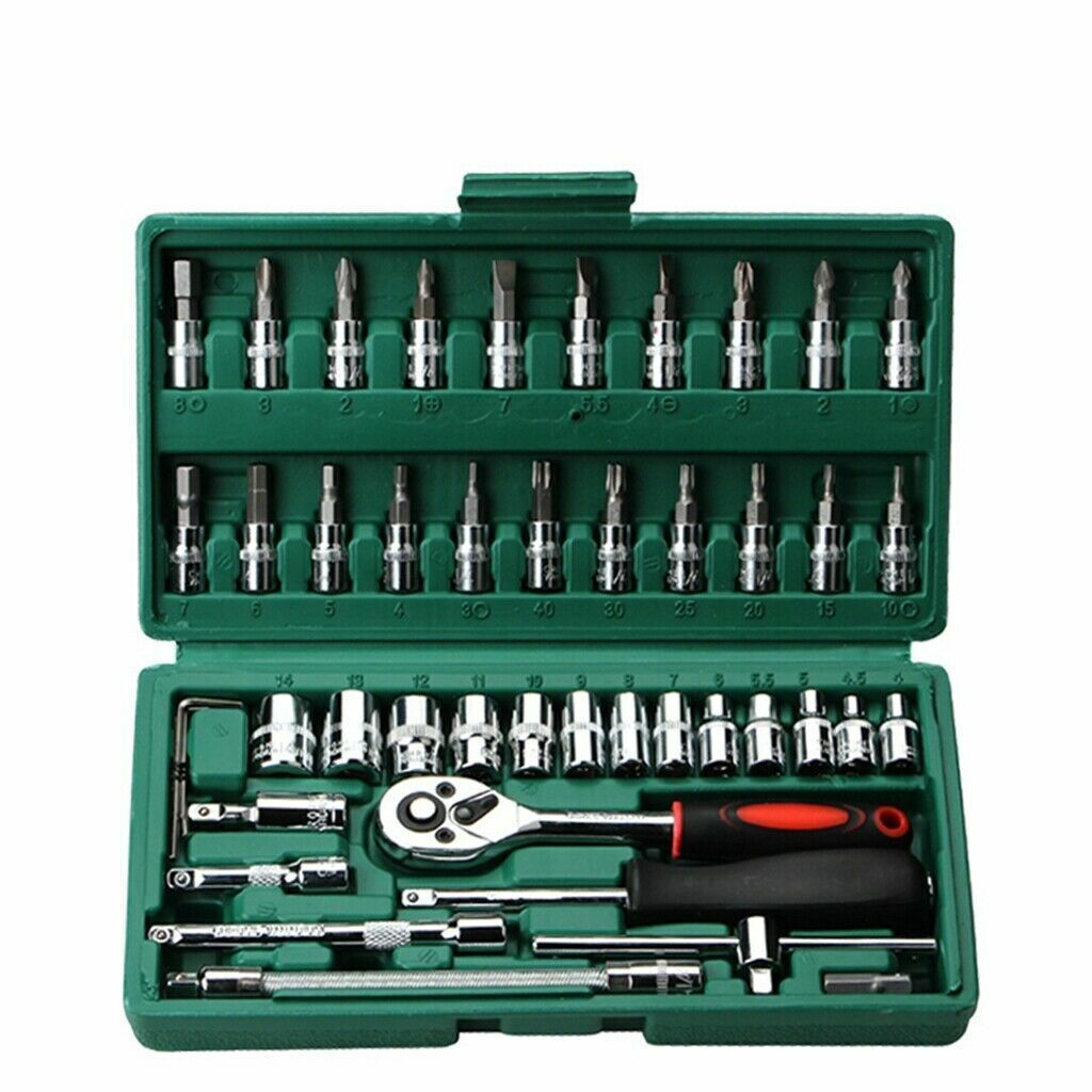 46Pcs Socket Set Car Repair Tool Ratchet Torque Wrench Kit 1/4" Drive with Box